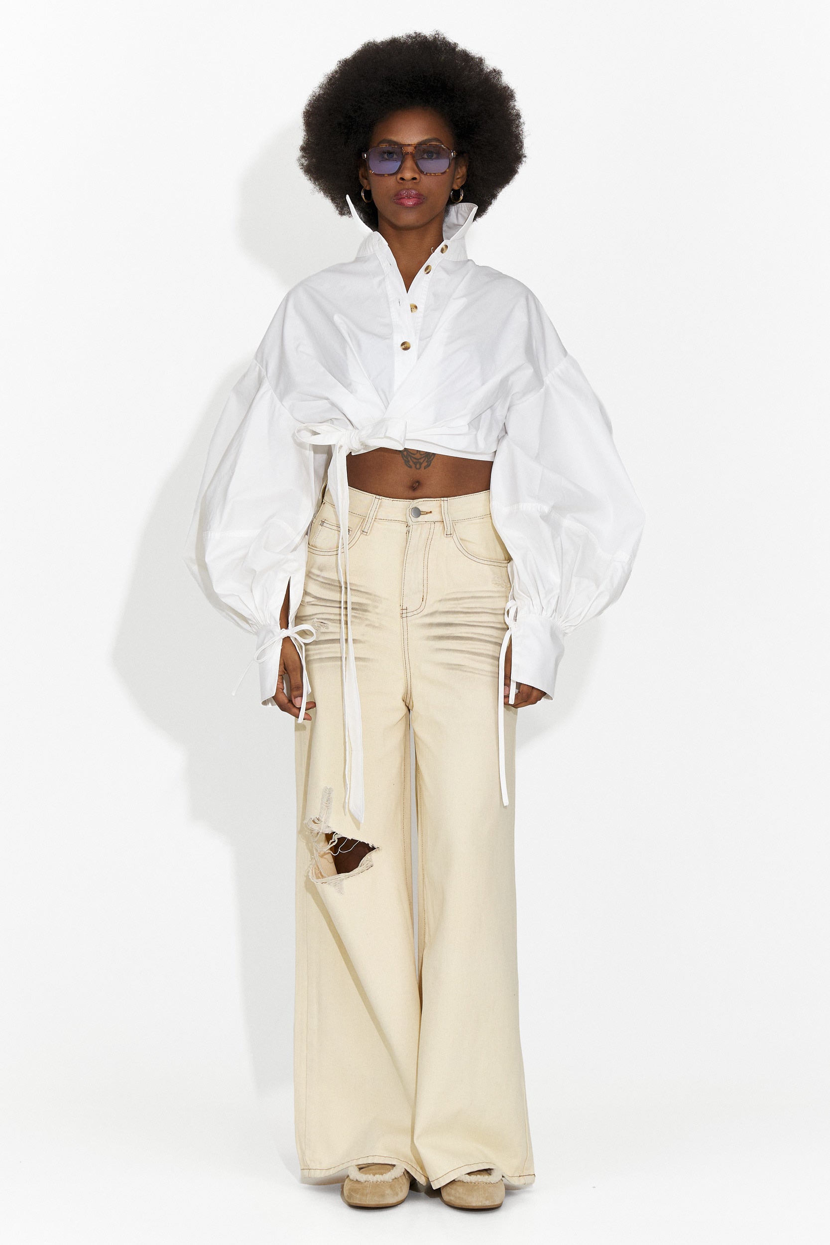 Pantalones vaqueros casuales de mujer beige Elania Bogas