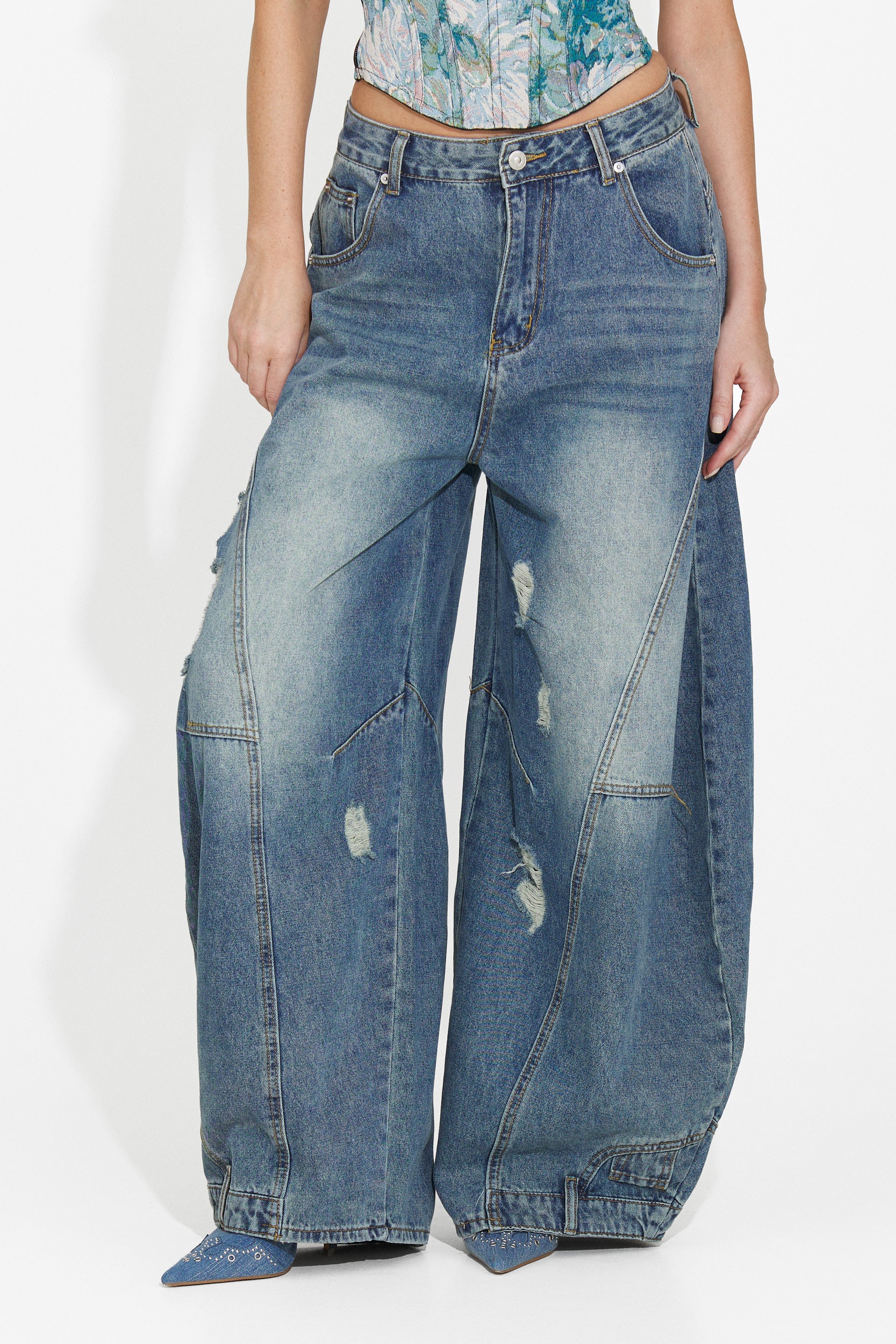 Jeans casuales azul marino para mujer Renelia Bogas