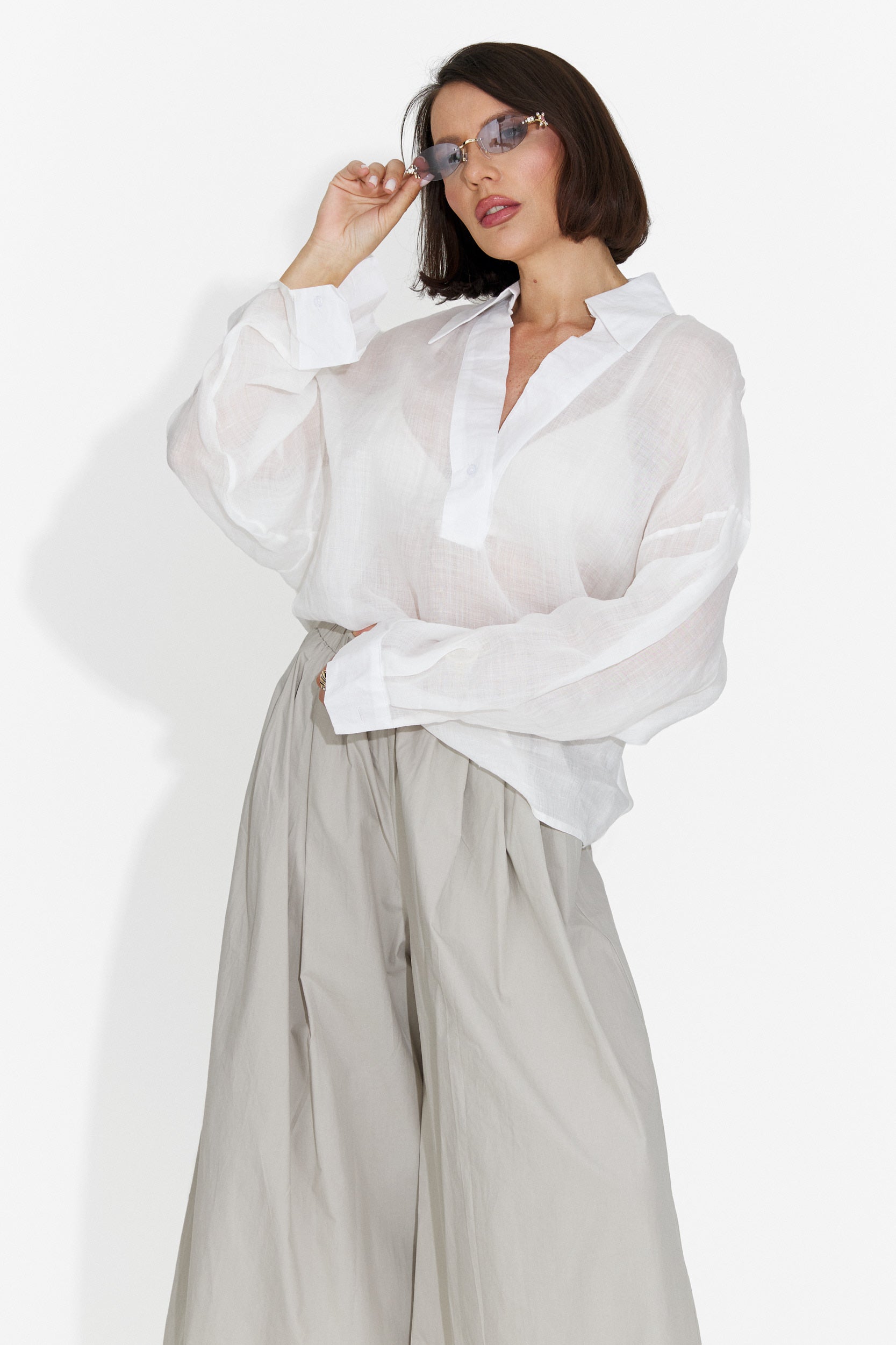 Camasa dama casual alba Hibiscus Bogas