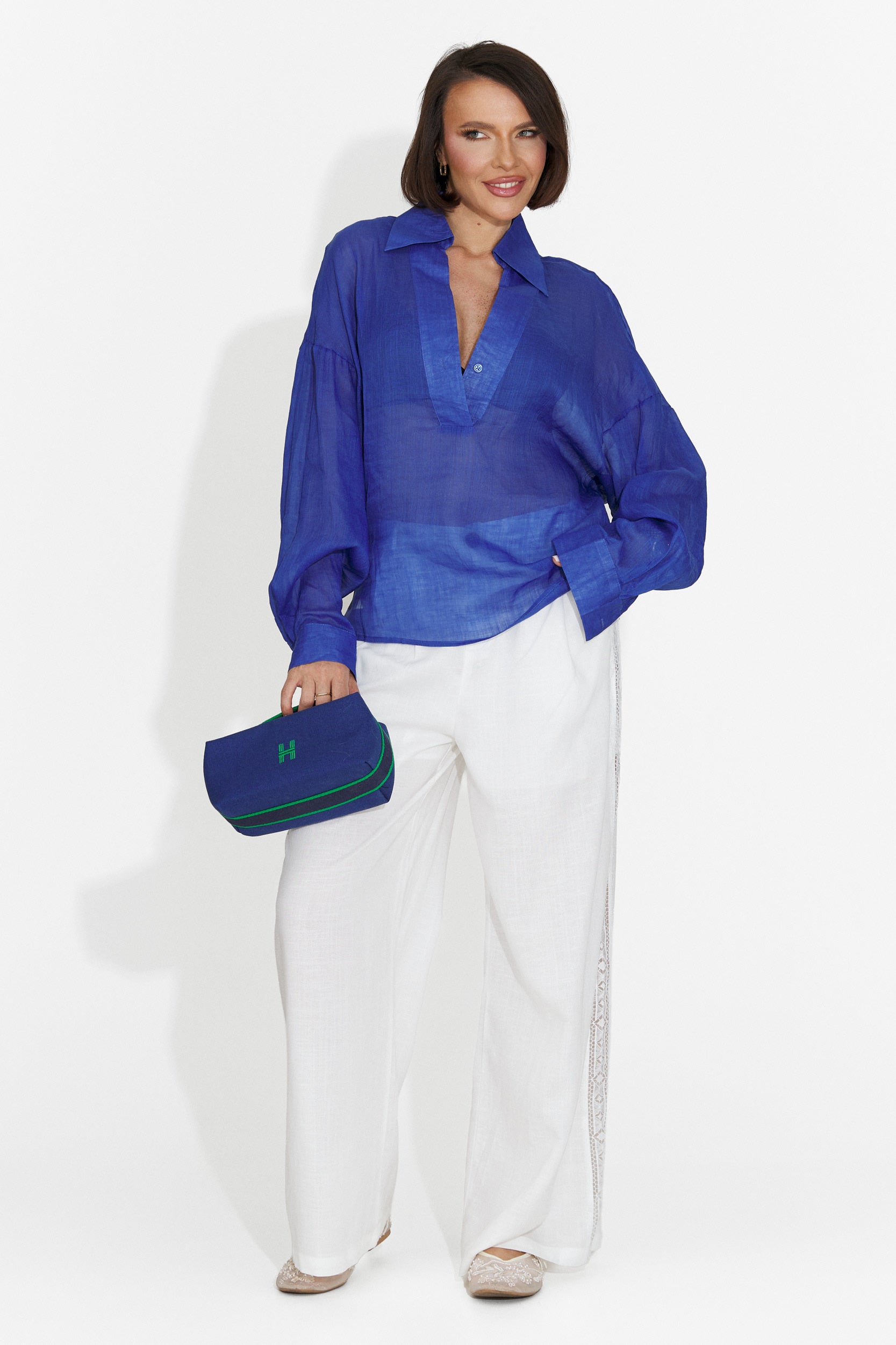 Camasa dama casual albastra Hibiscus Bogas