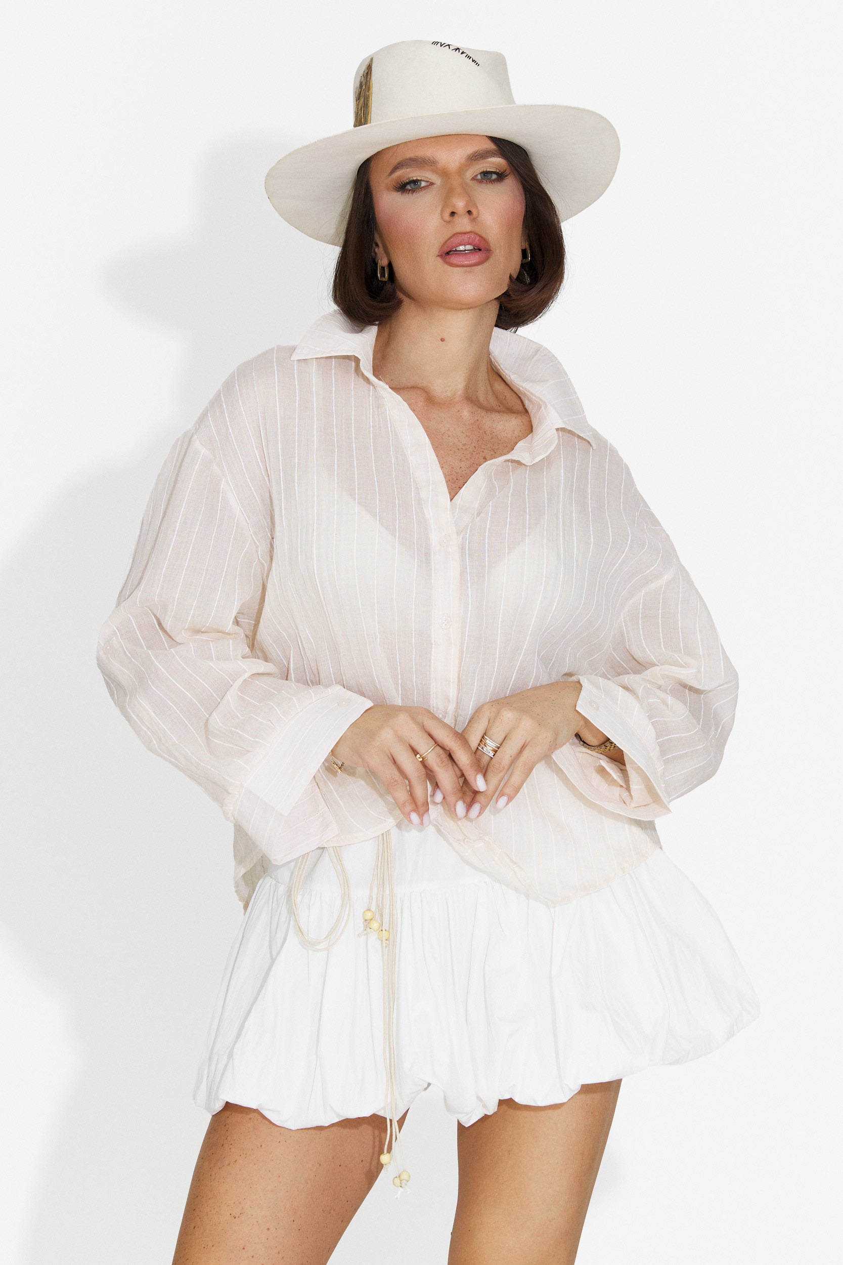 Casual beige women's shirt Teodoria Bogas