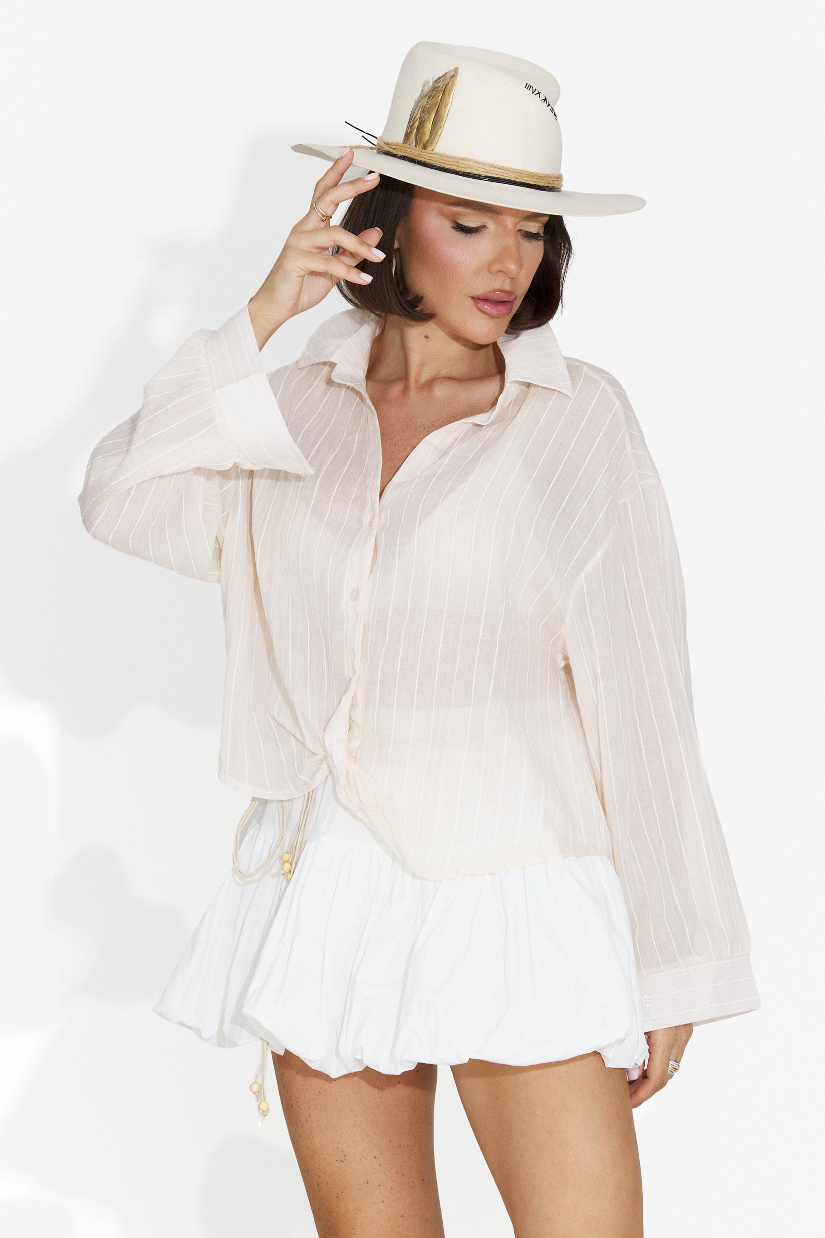 Casual beige women's shirt Teodoria Bogas