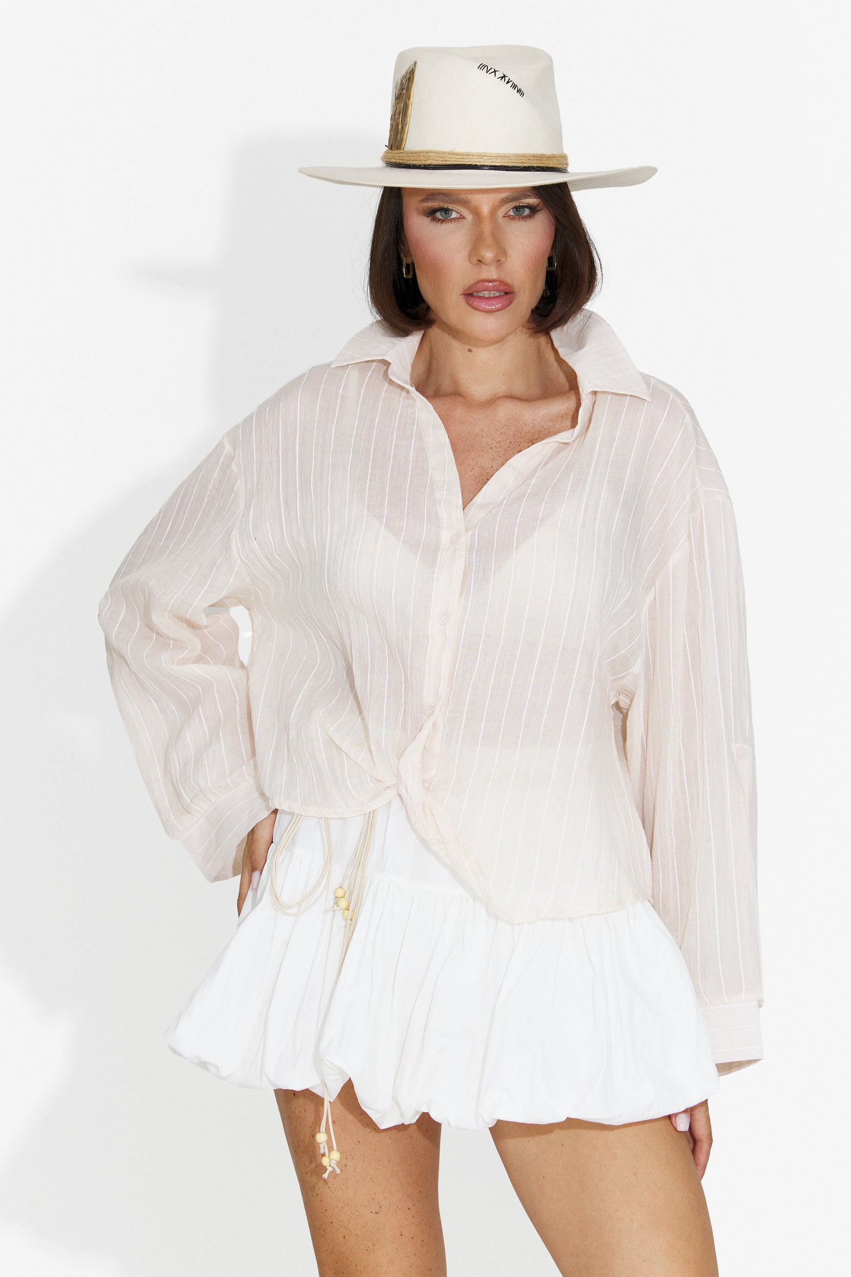 Casual beige women's shirt Teodoria Bogas
