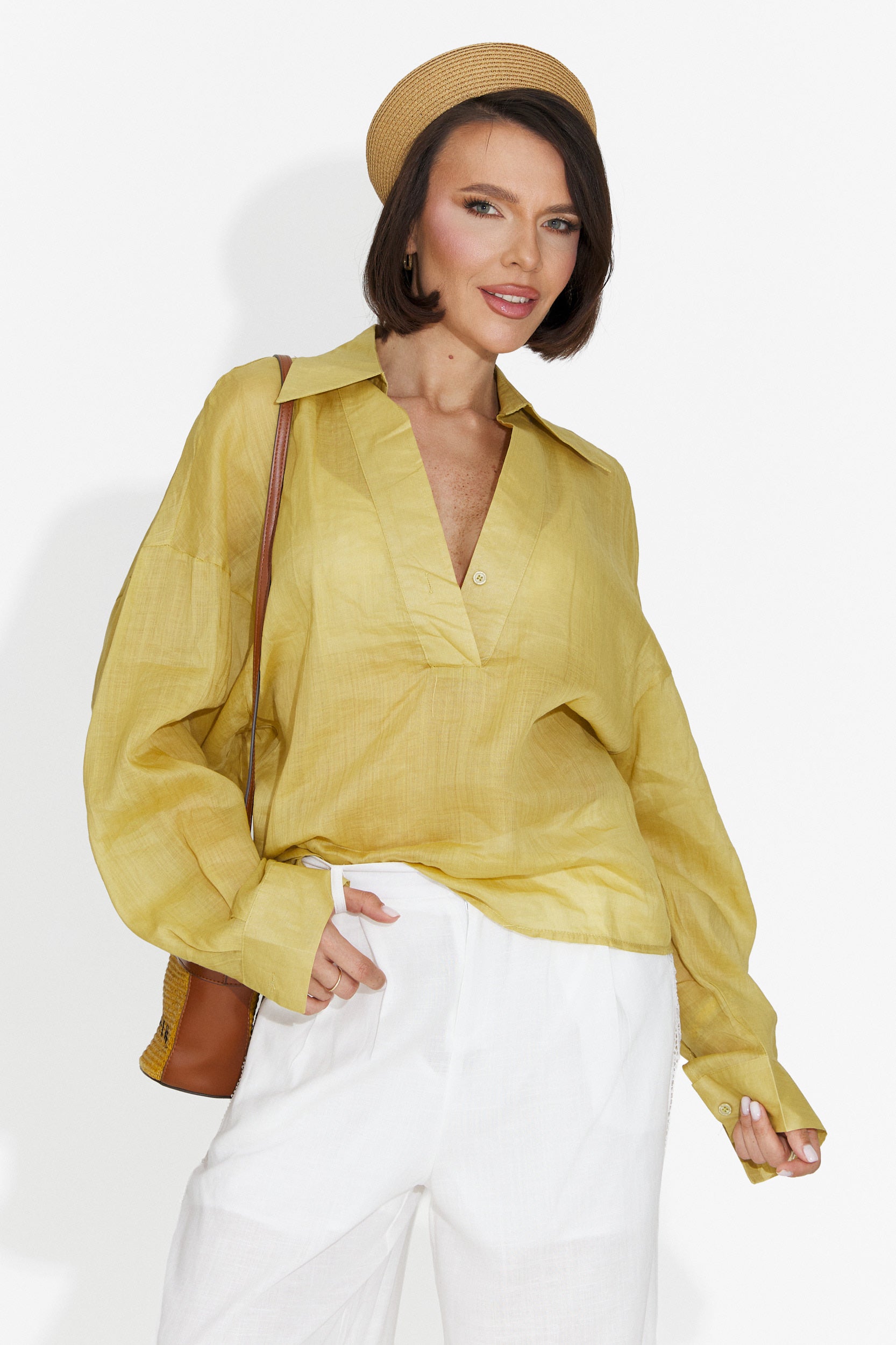 Hibiscus Bogas Casual Yellow Women's Shirt