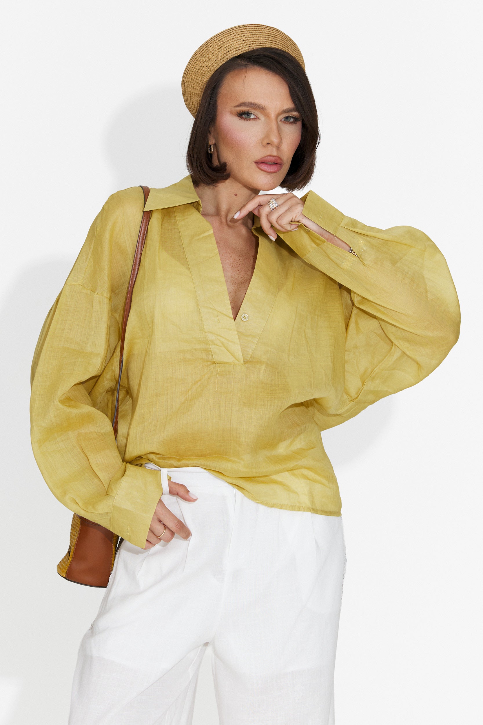 Hibiscus Bogas Casual Yellow Women's Shirt