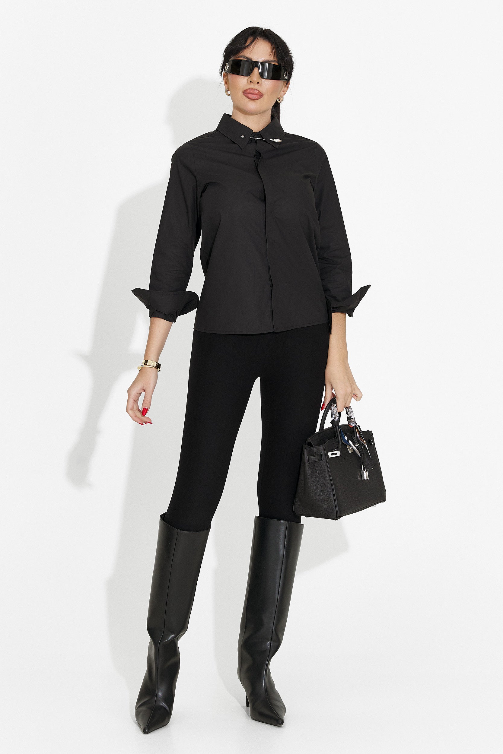 Μαύρο γυναικείο casual πουκάμισο Rochele Bogas