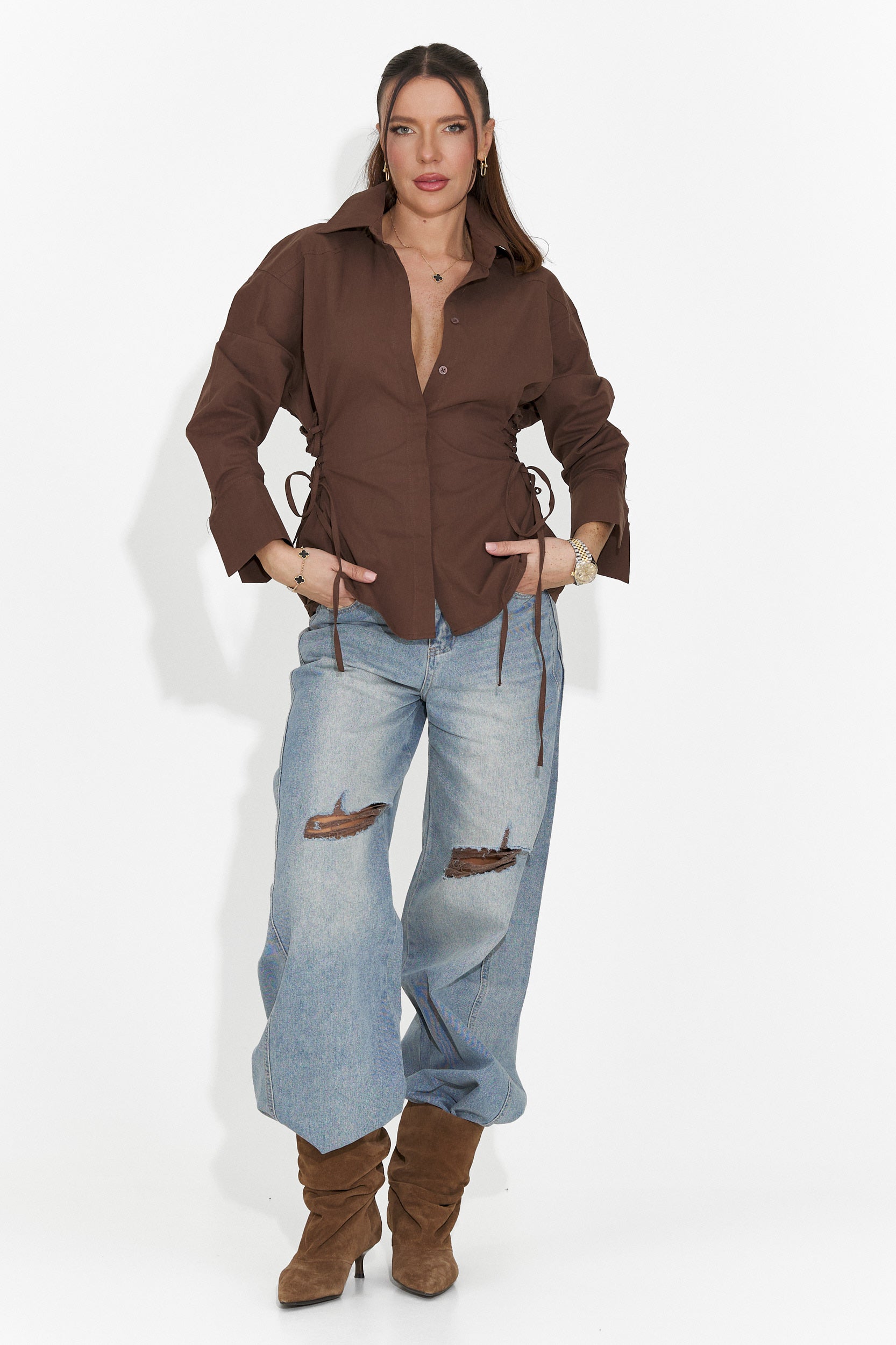 Elegantní hnědá dámská košile Sivelia Bogas