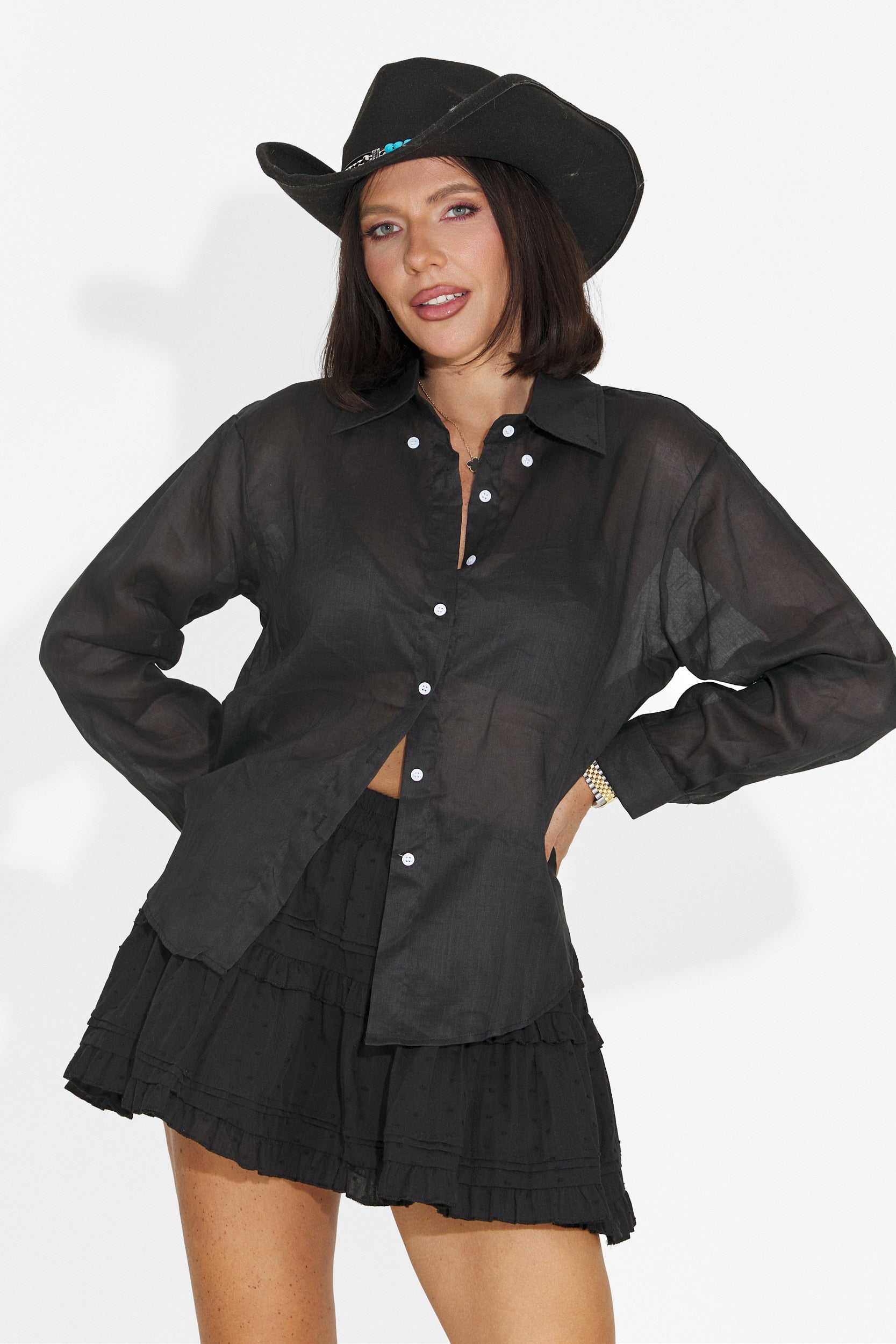 Camasa dama eleganta neagra Horinesa Bogas