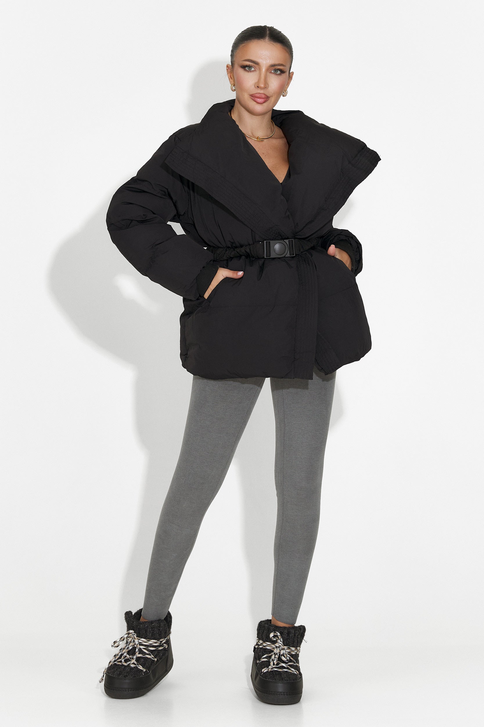 Michelina Bogas Graue Warme Kompressions-Leggings