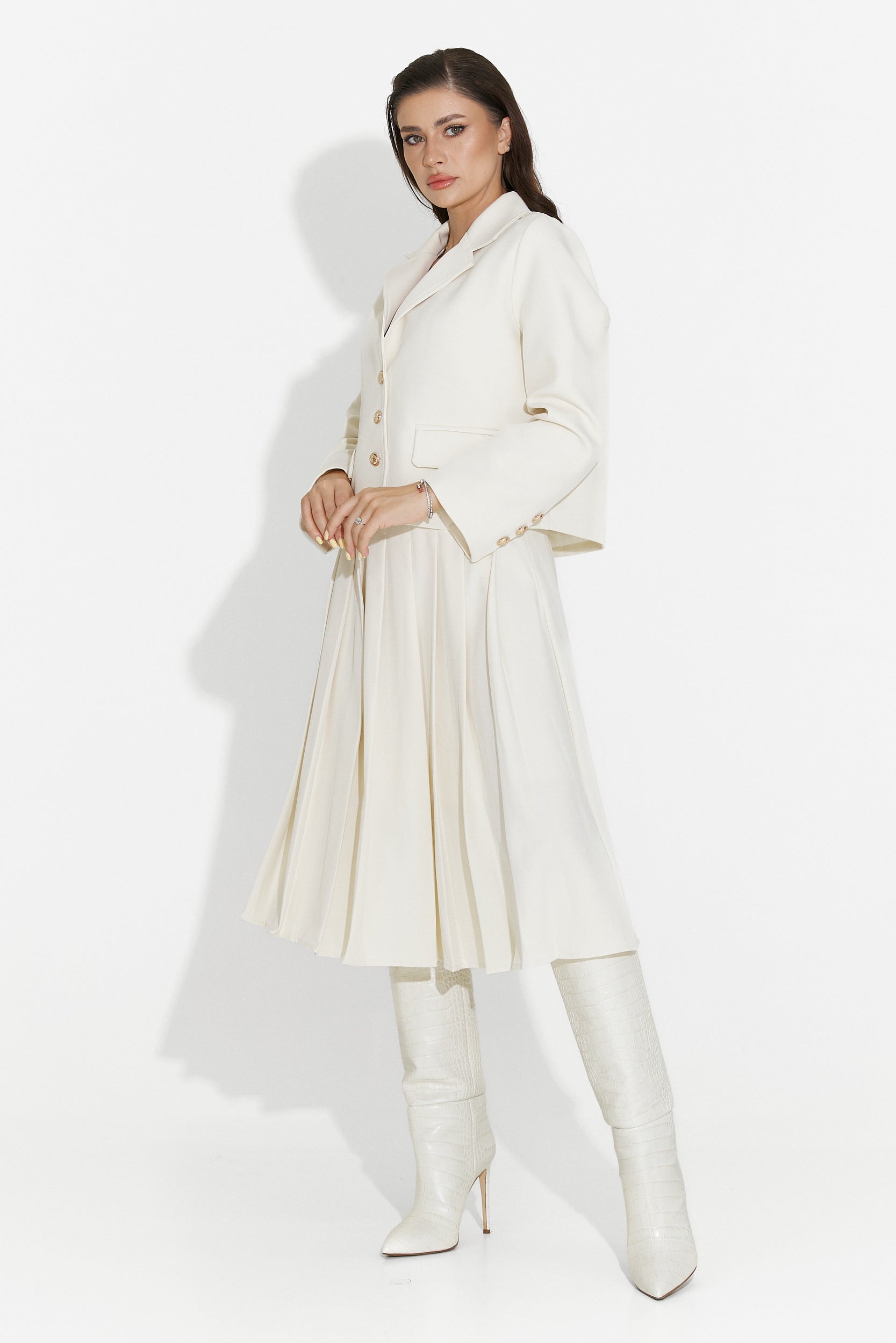 Aurina Bogas Beige Midi Skirt Set