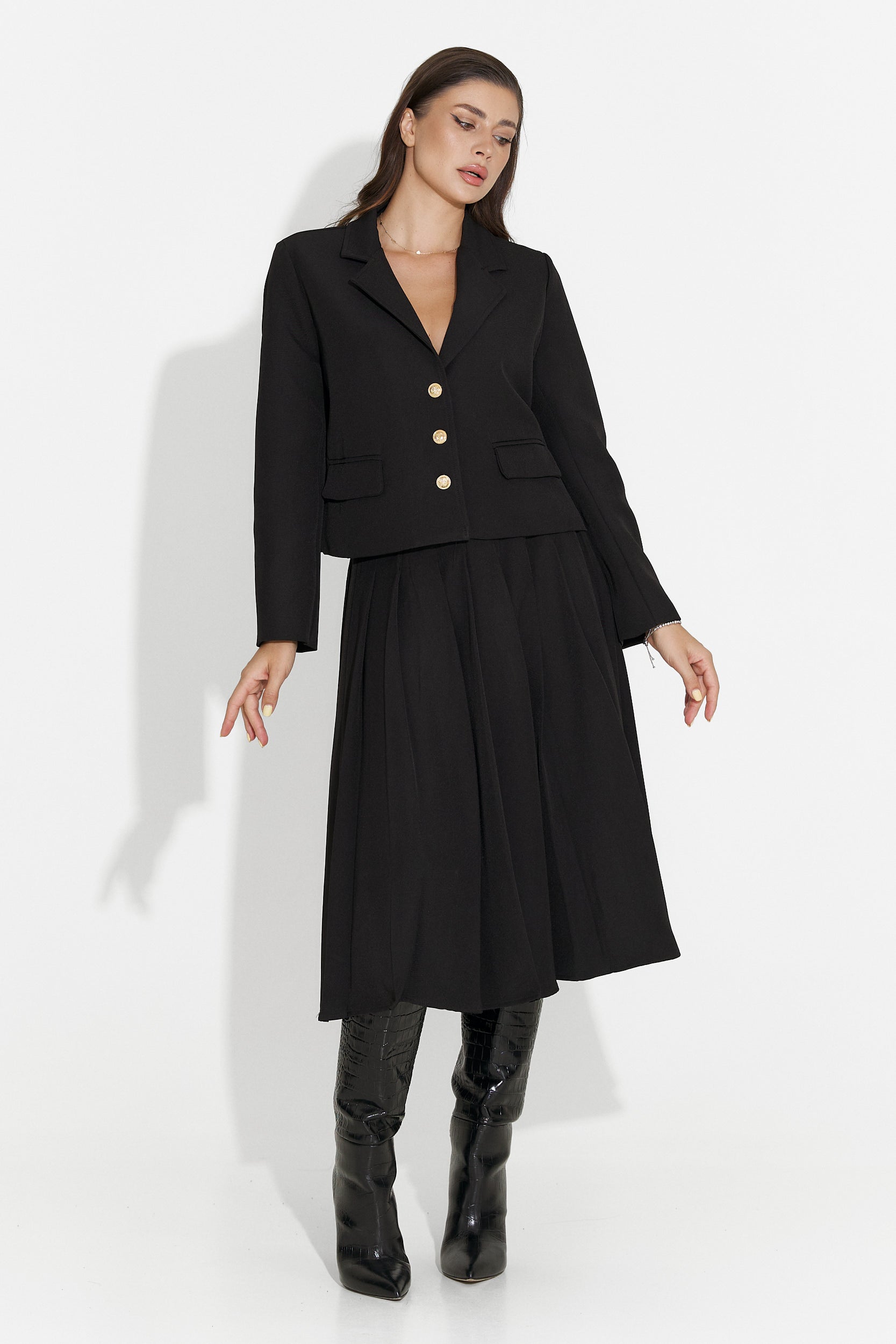 Aurina Bogas Black Midi Skirt Set