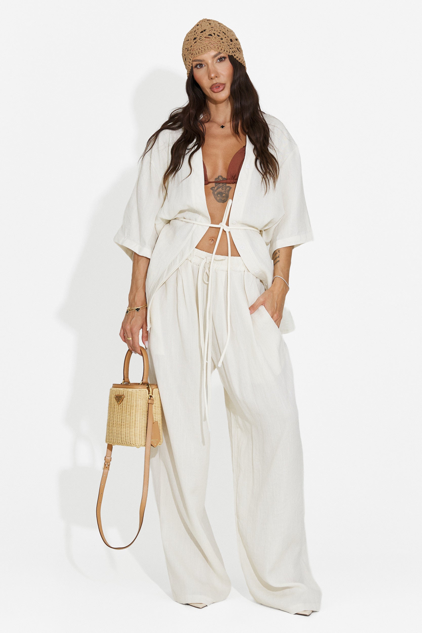 Conjunto de mujer camisa + pantalones beige Carolia Bogas