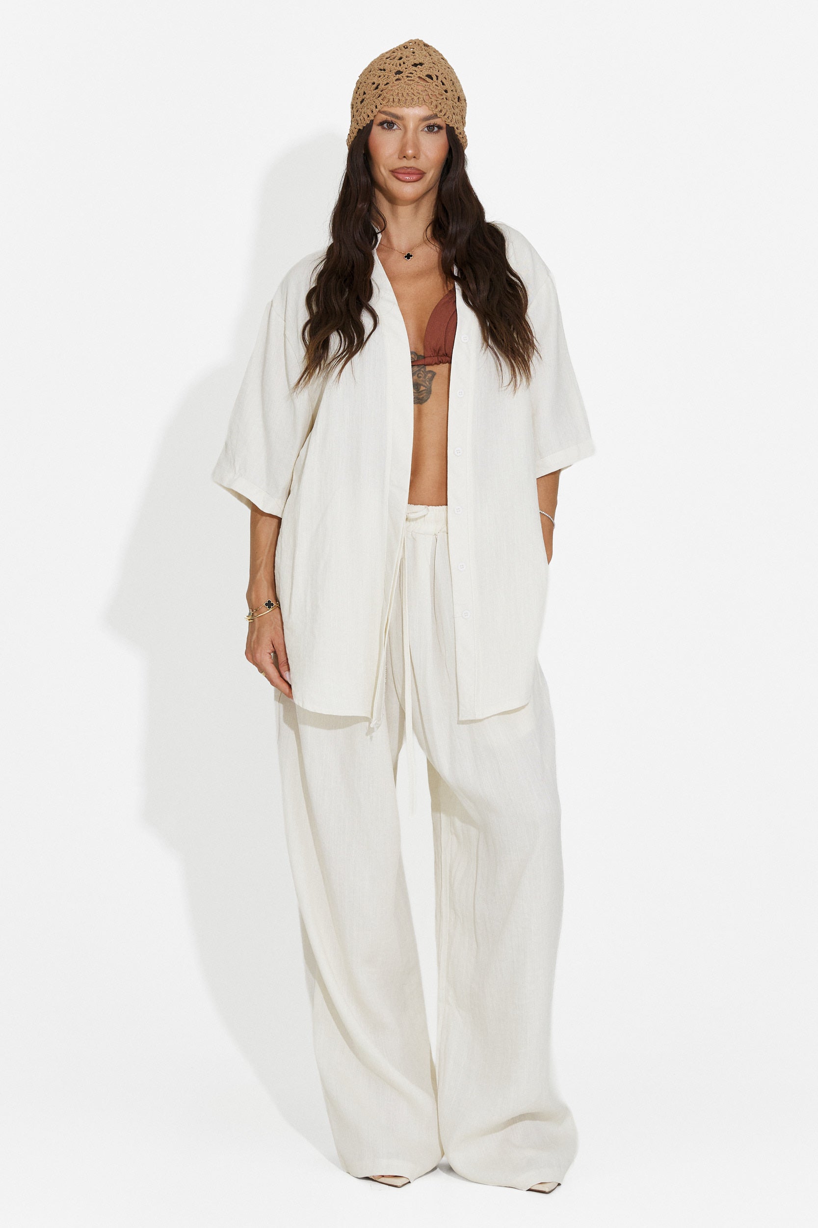 Conjunto de mujer camisa + pantalones beige Carolia Bogas