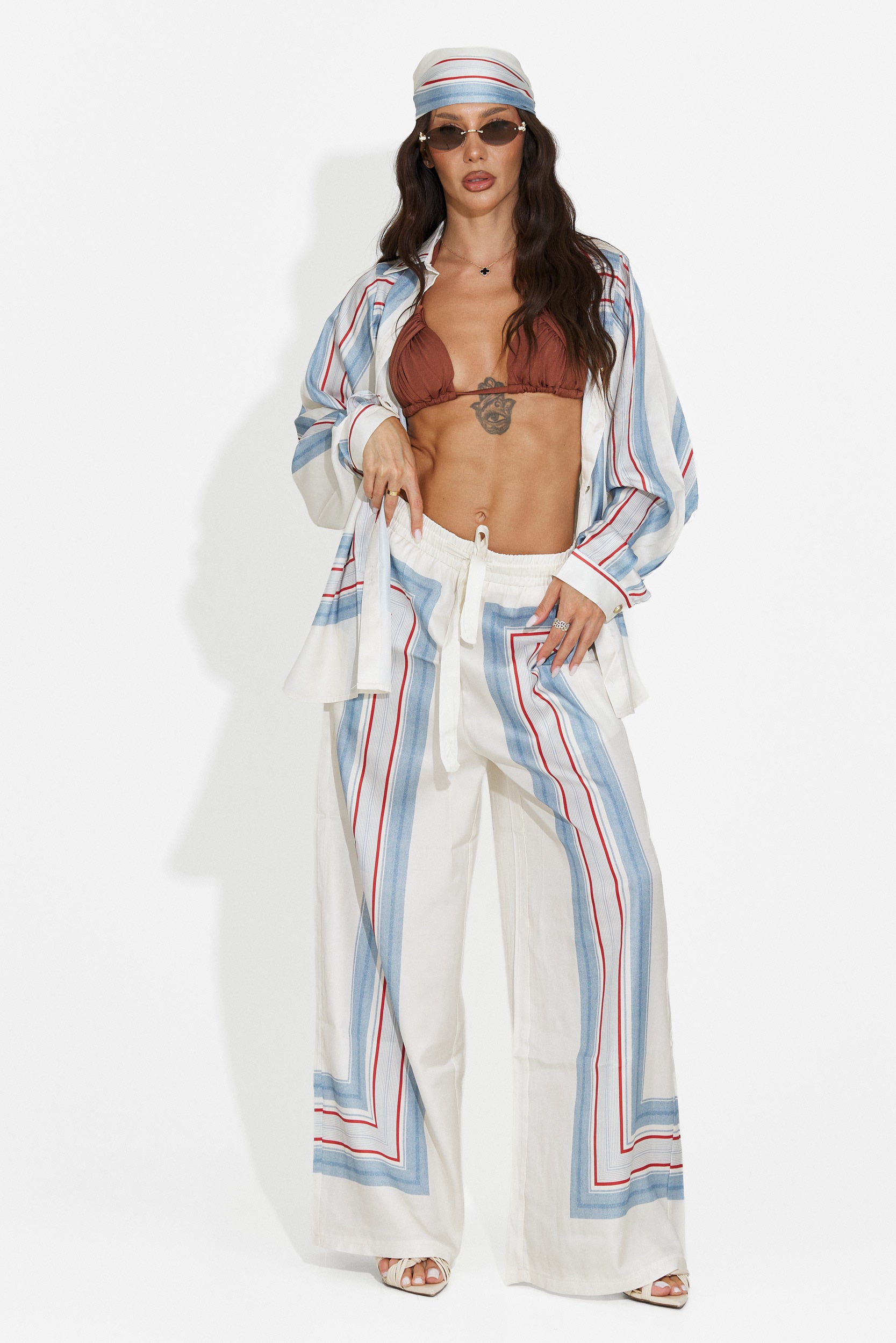 Women's set shirt + pants + light blue scarf Yalda Bogas