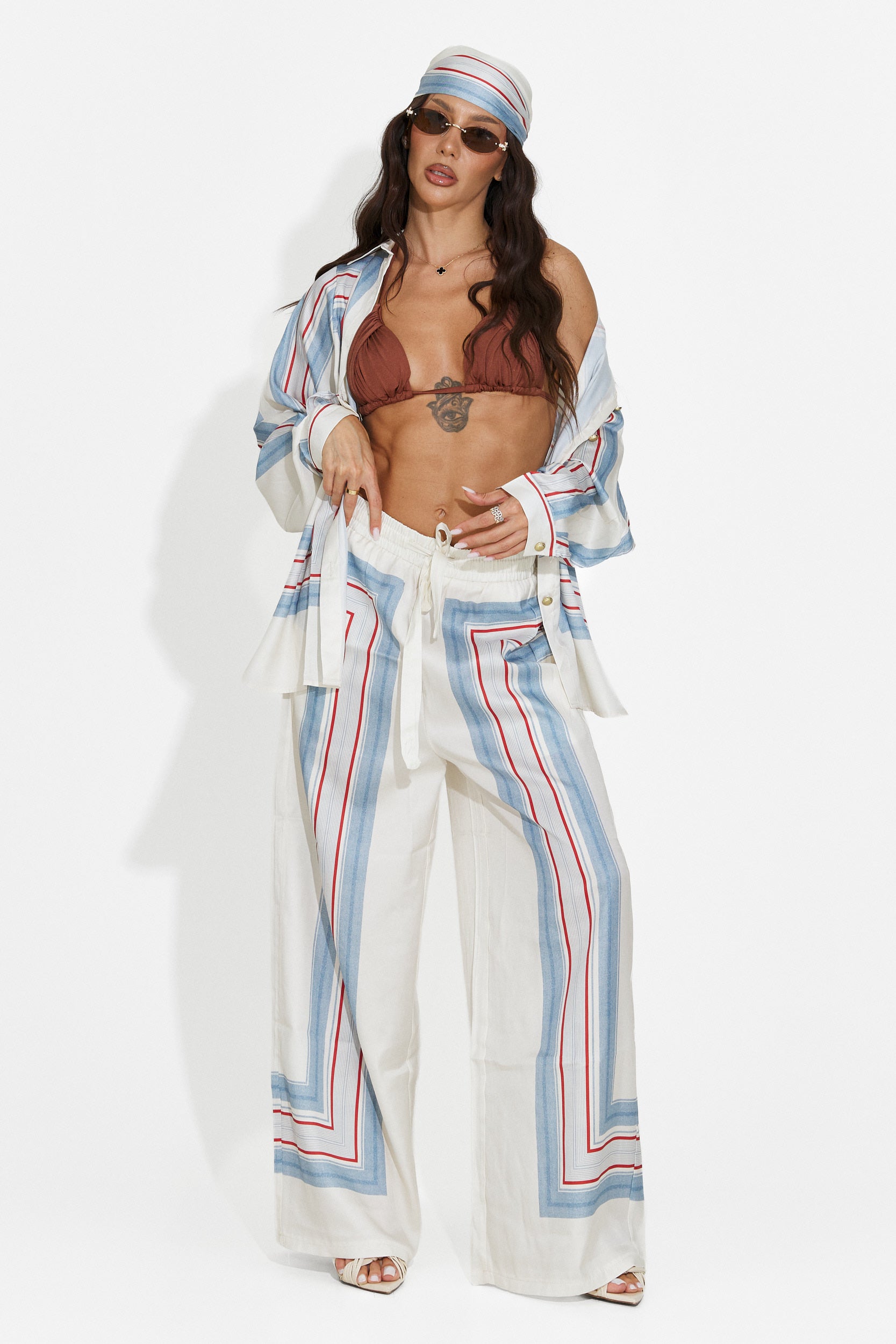 Women's set shirt + pants + light blue scarf Yalda Bogas