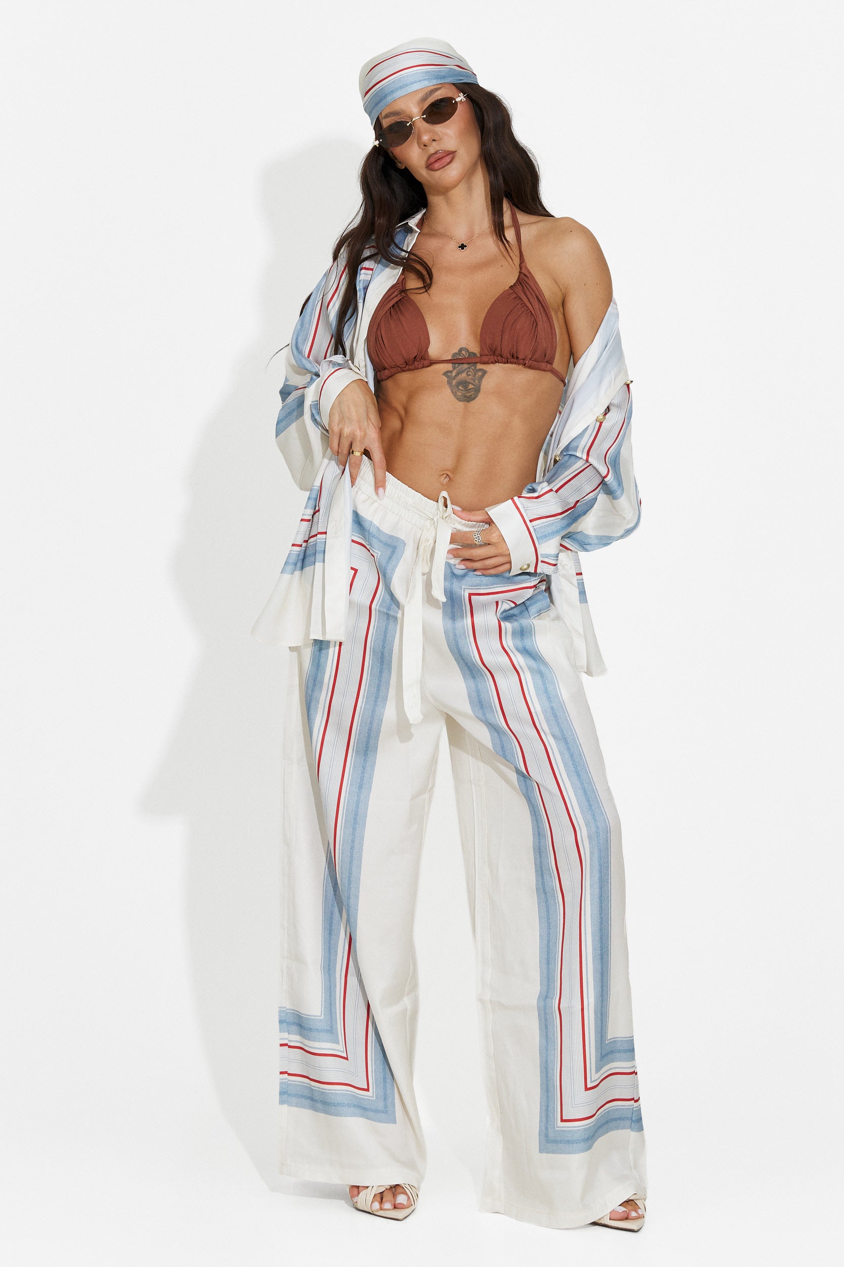 Women's set shirt + pants + light blue scarf Yalda Bogas
