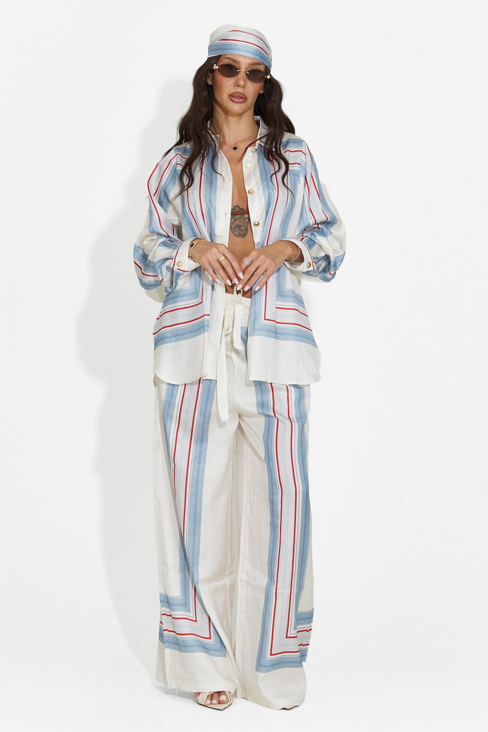 Women's set shirt + pants + light blue scarf Yalda Bogas