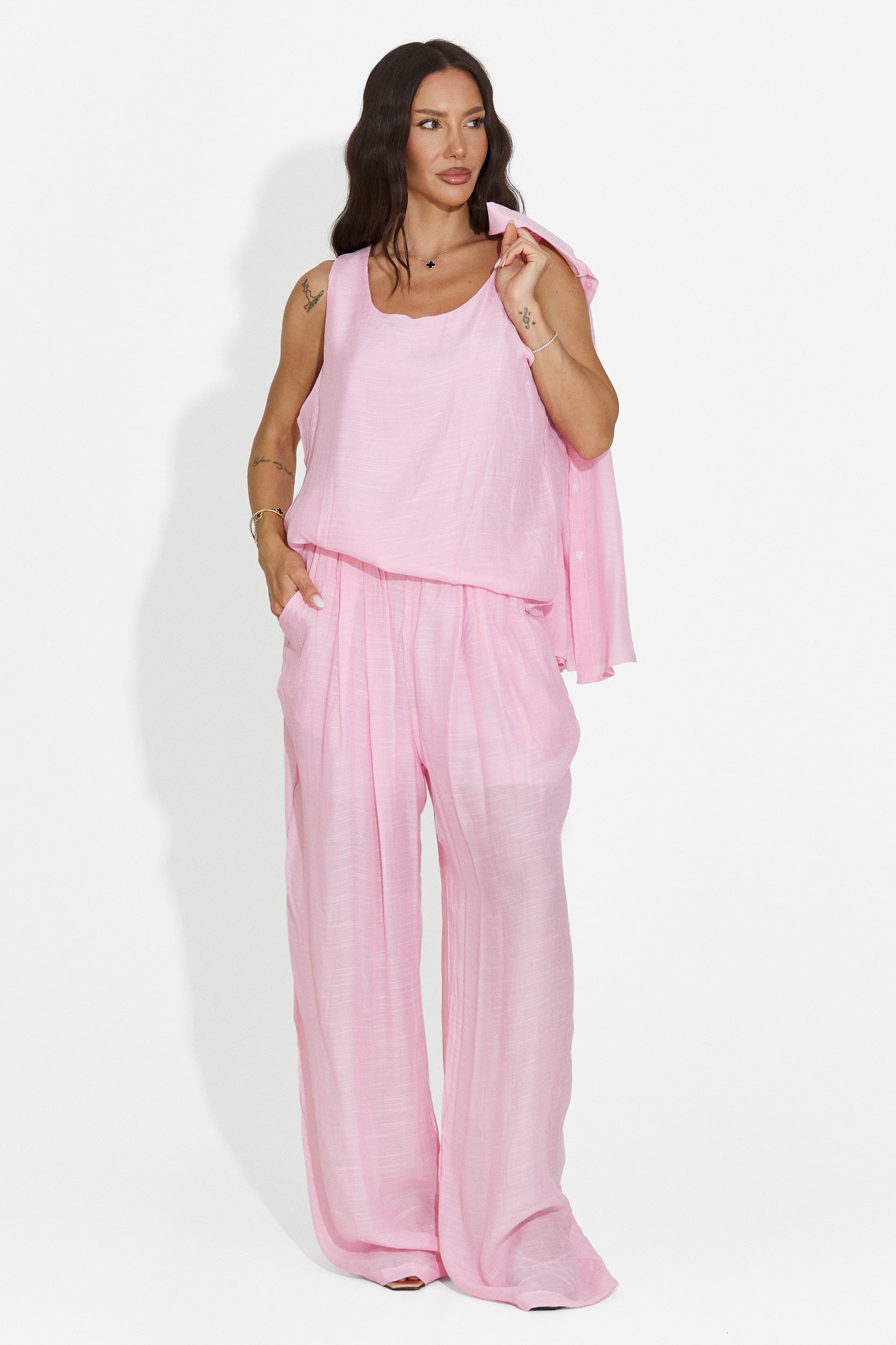 Pink women's set shirt + pants + tank top Mivya Bogas