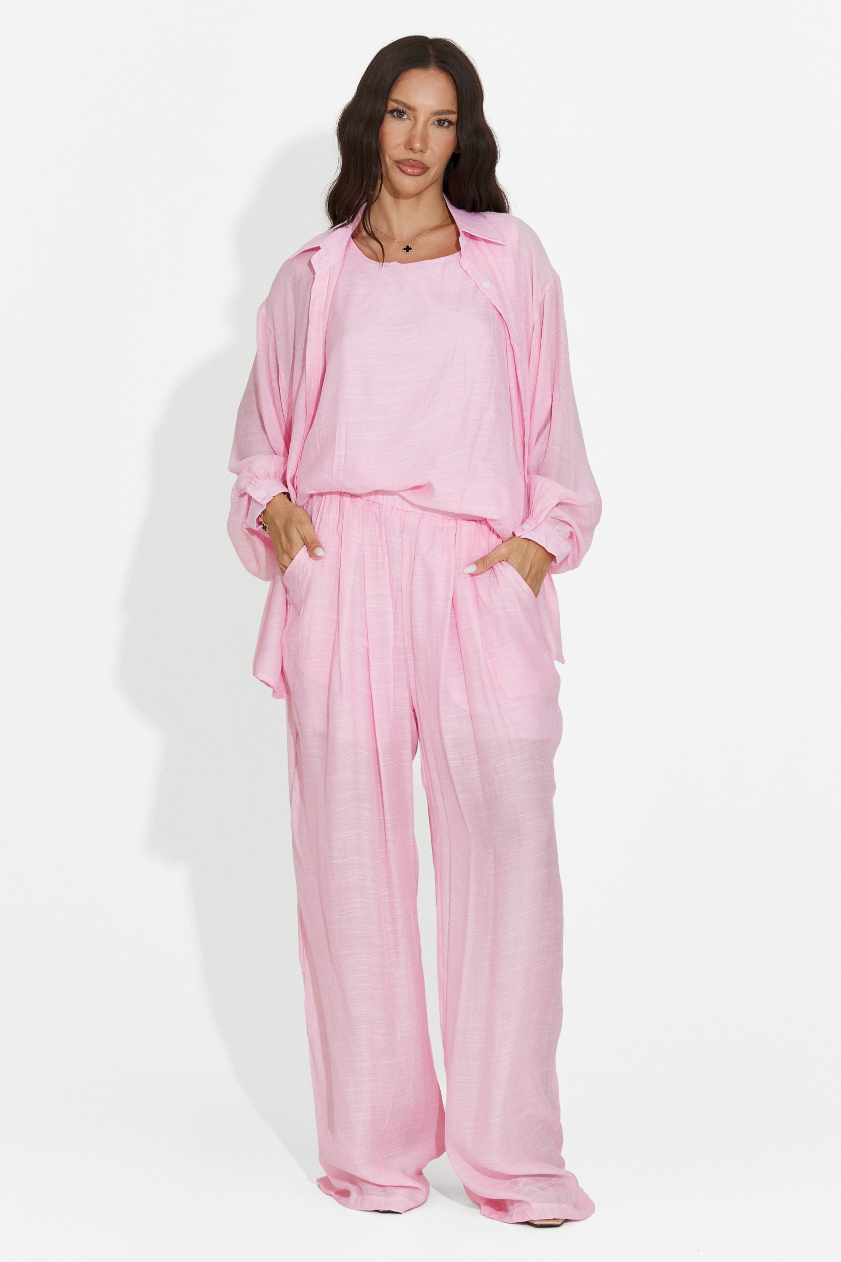 Pink women's set shirt + pants + tank top Mivya Bogas
