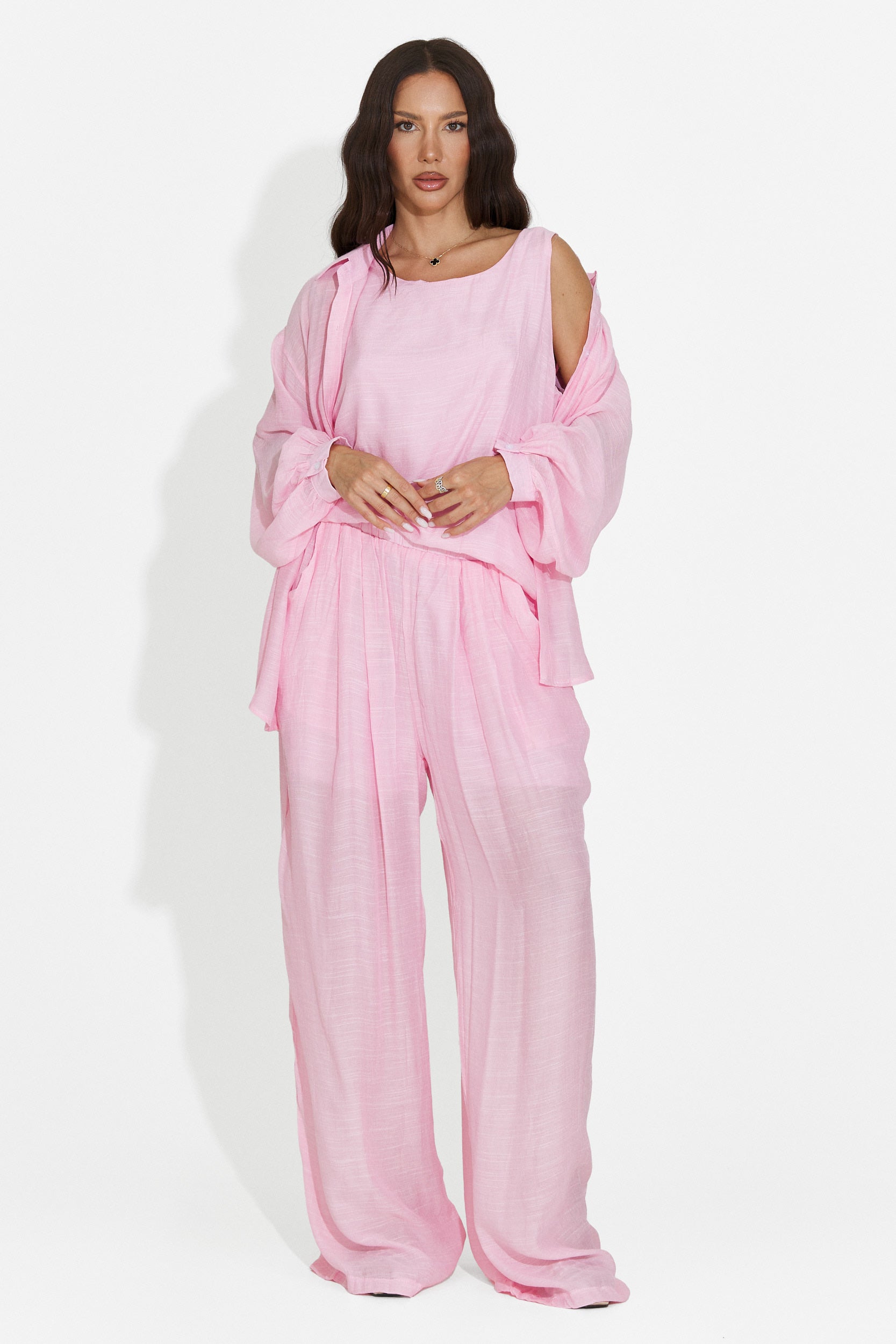 Pink women's set shirt + pants + tank top Mivya Bogas