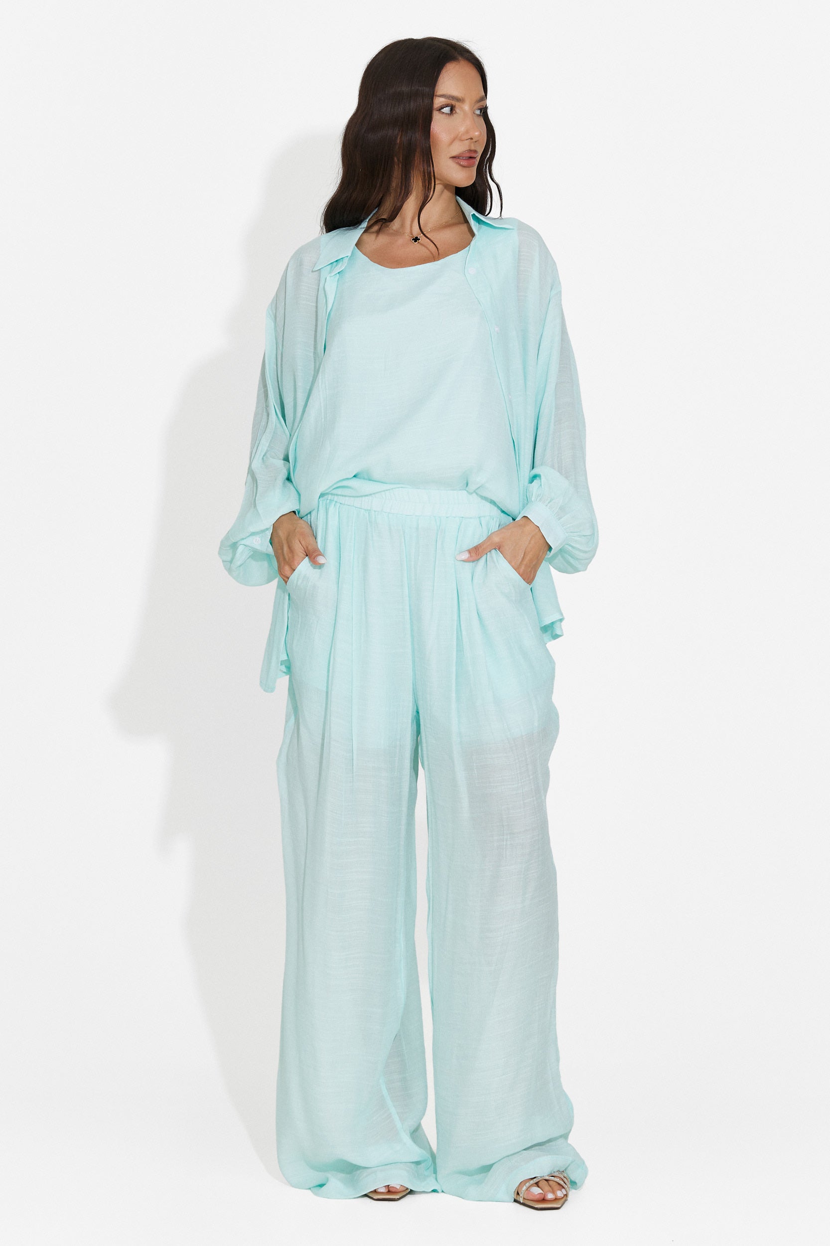 Turquoise women's set shirt + pants + tank top Mivya Bogas