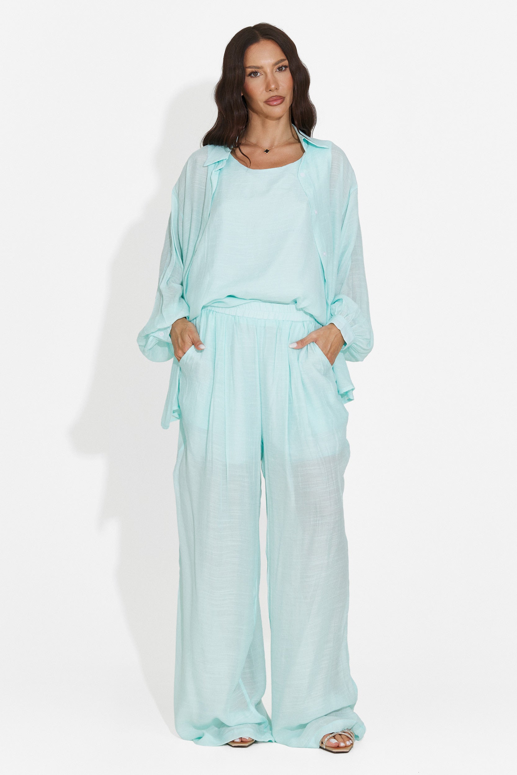 Turquoise women's set shirt + pants + tank top Mivya Bogas
