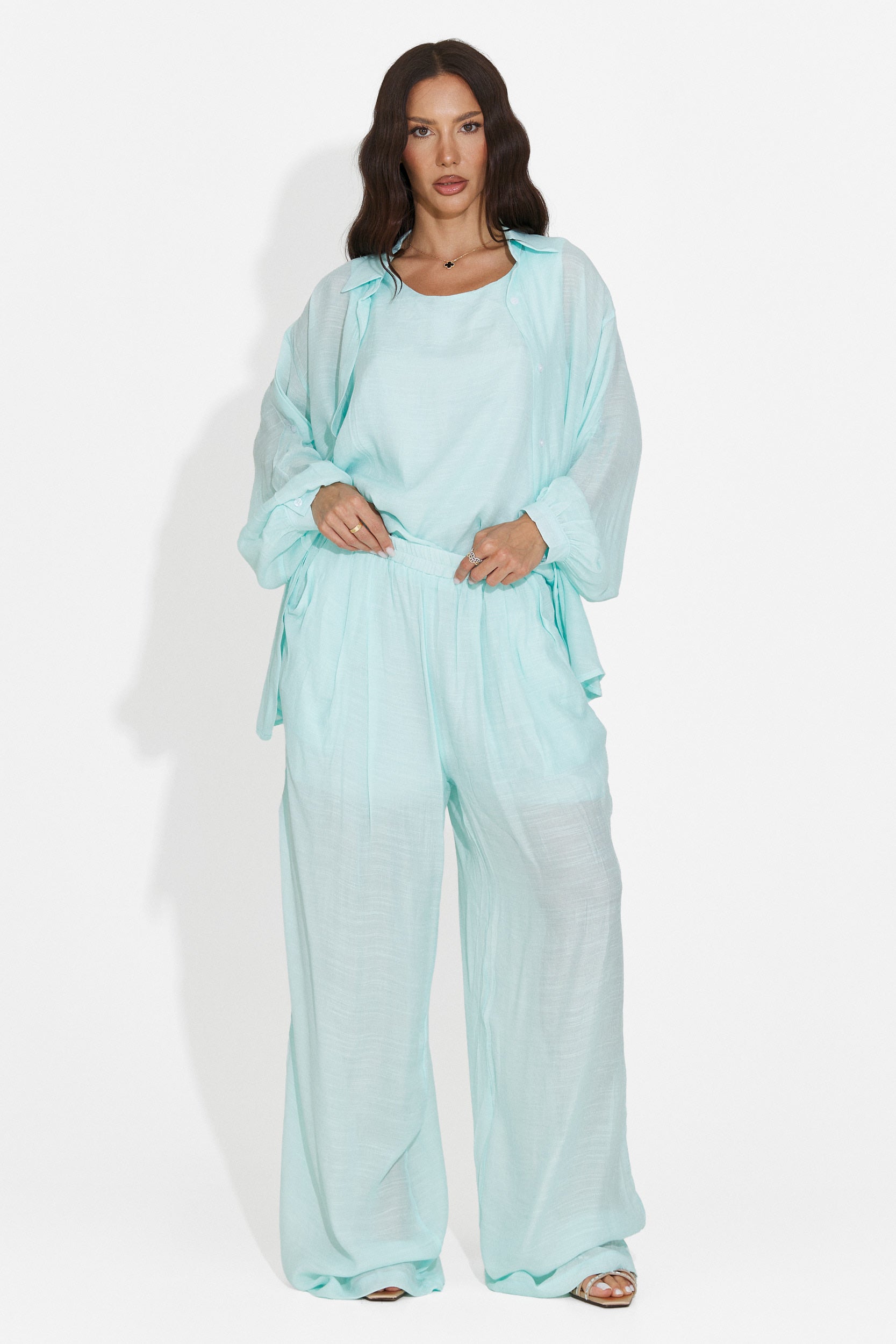 Turquoise women's set shirt + pants + tank top Mivya Bogas