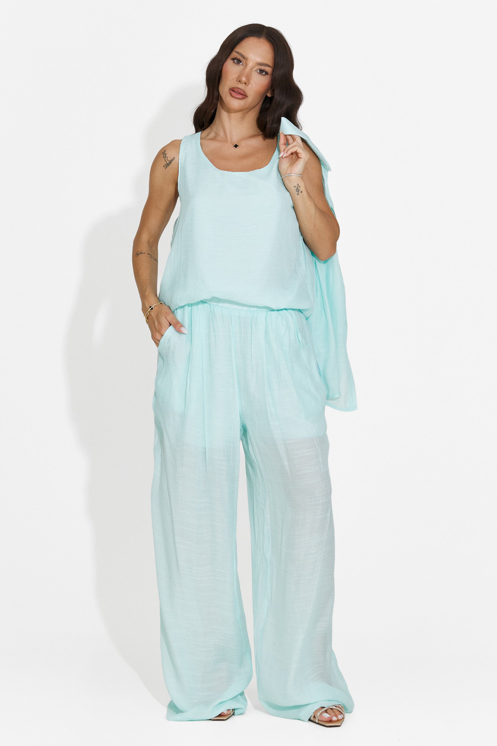 Turquoise women's set shirt + pants + tank top Mivya Bogas