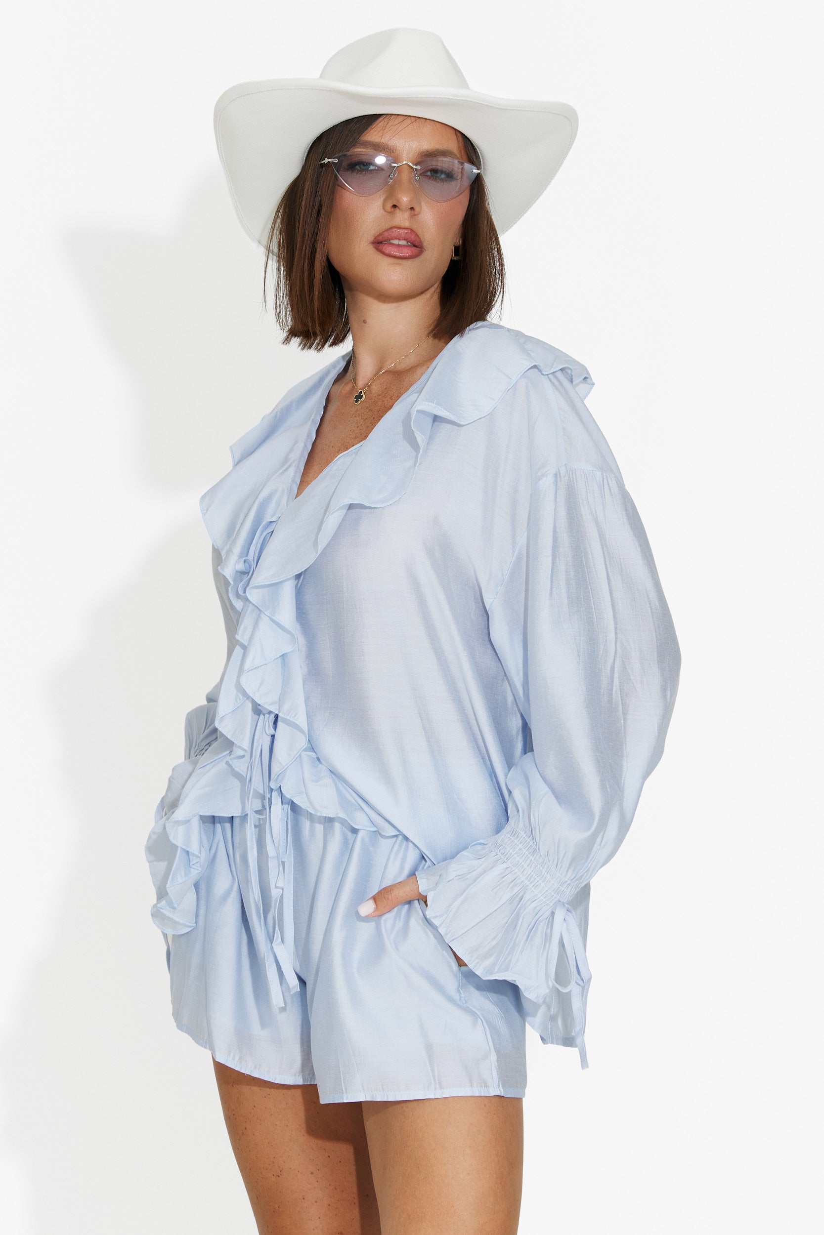 Light blue women's set shirt + shorts Melioria Bogas