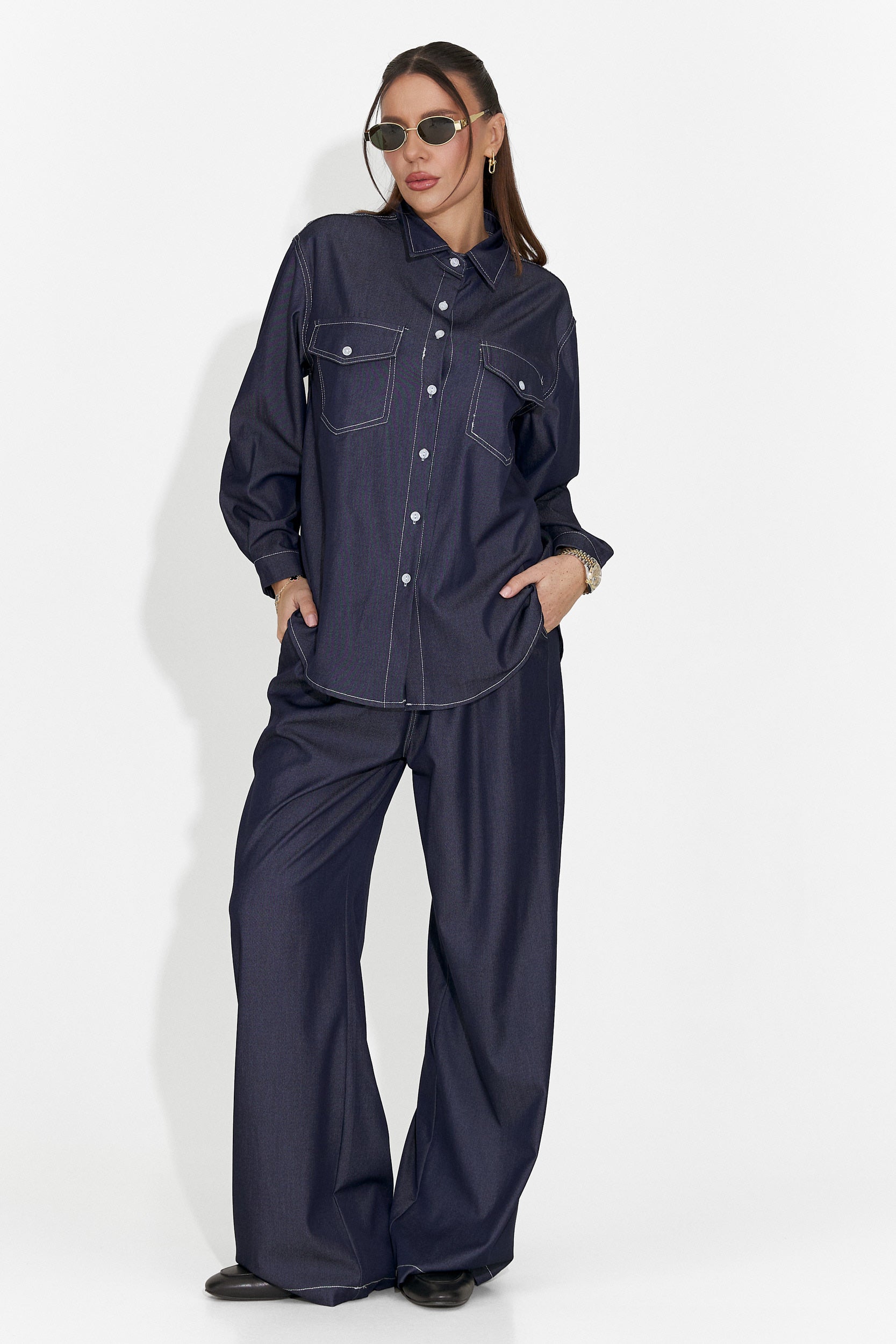 Granatowy, codzienny garnitur damski Zunaira Bogas