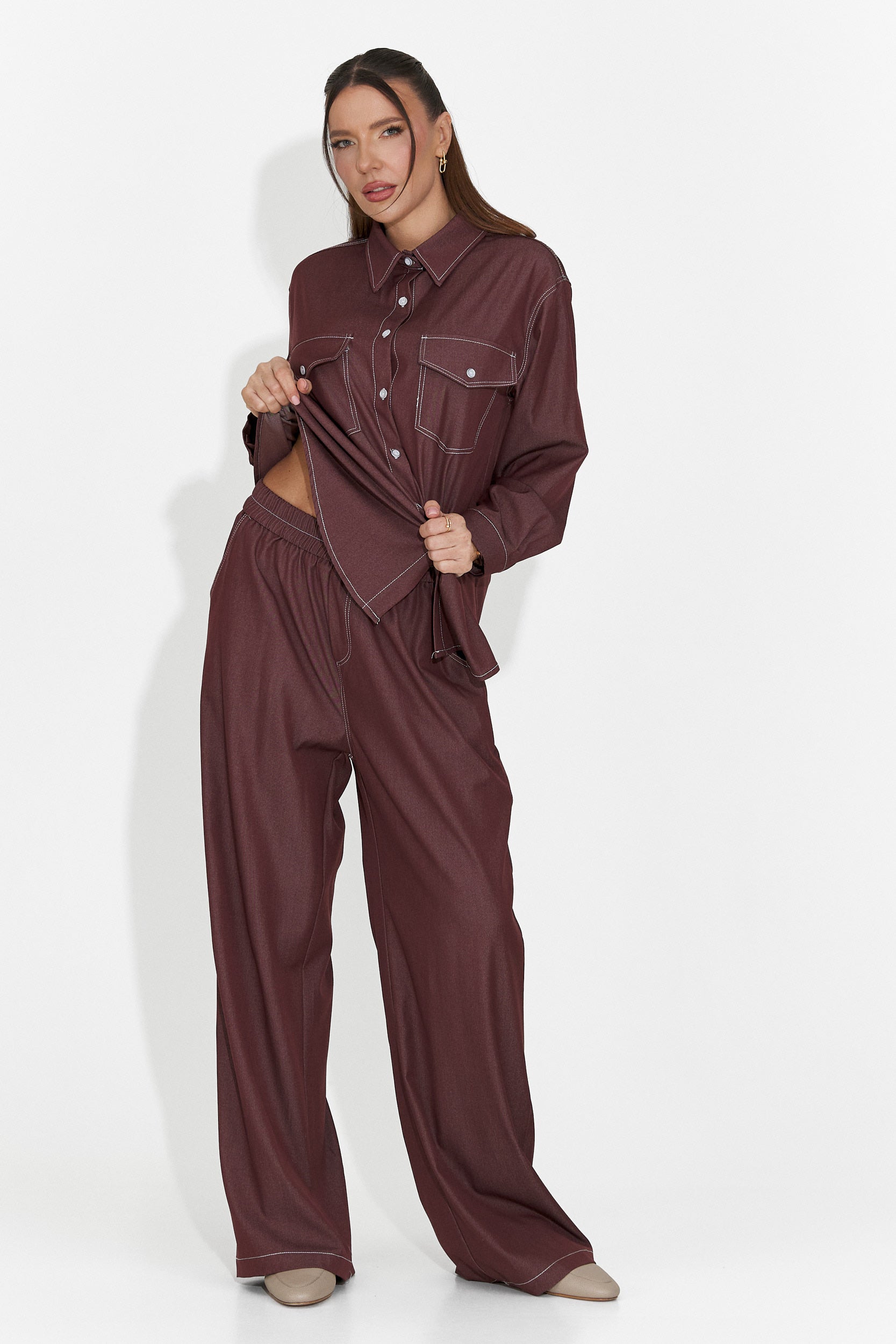 Zunaira Bogas Casualny Garnitur dla Kobiet w Kolorze Bordowym