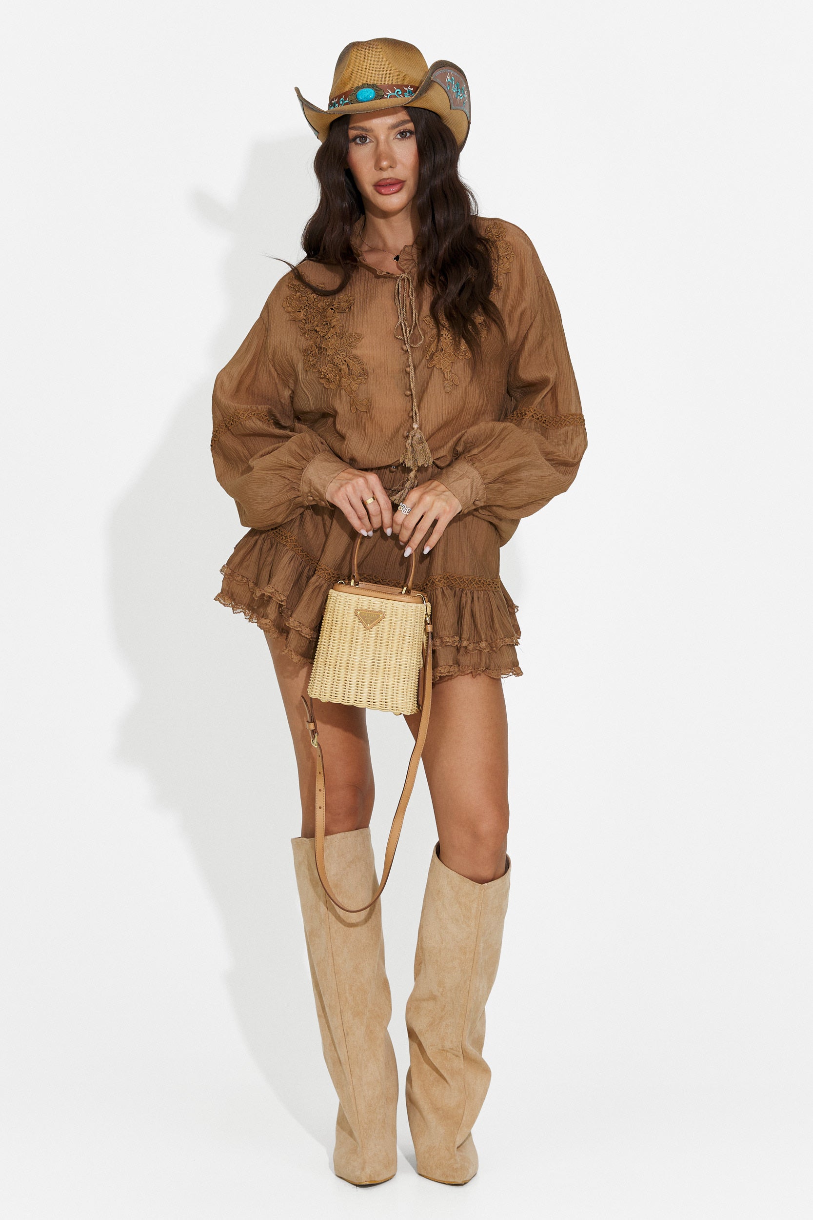 Women's set with brown skirt pants Miniola Bogas