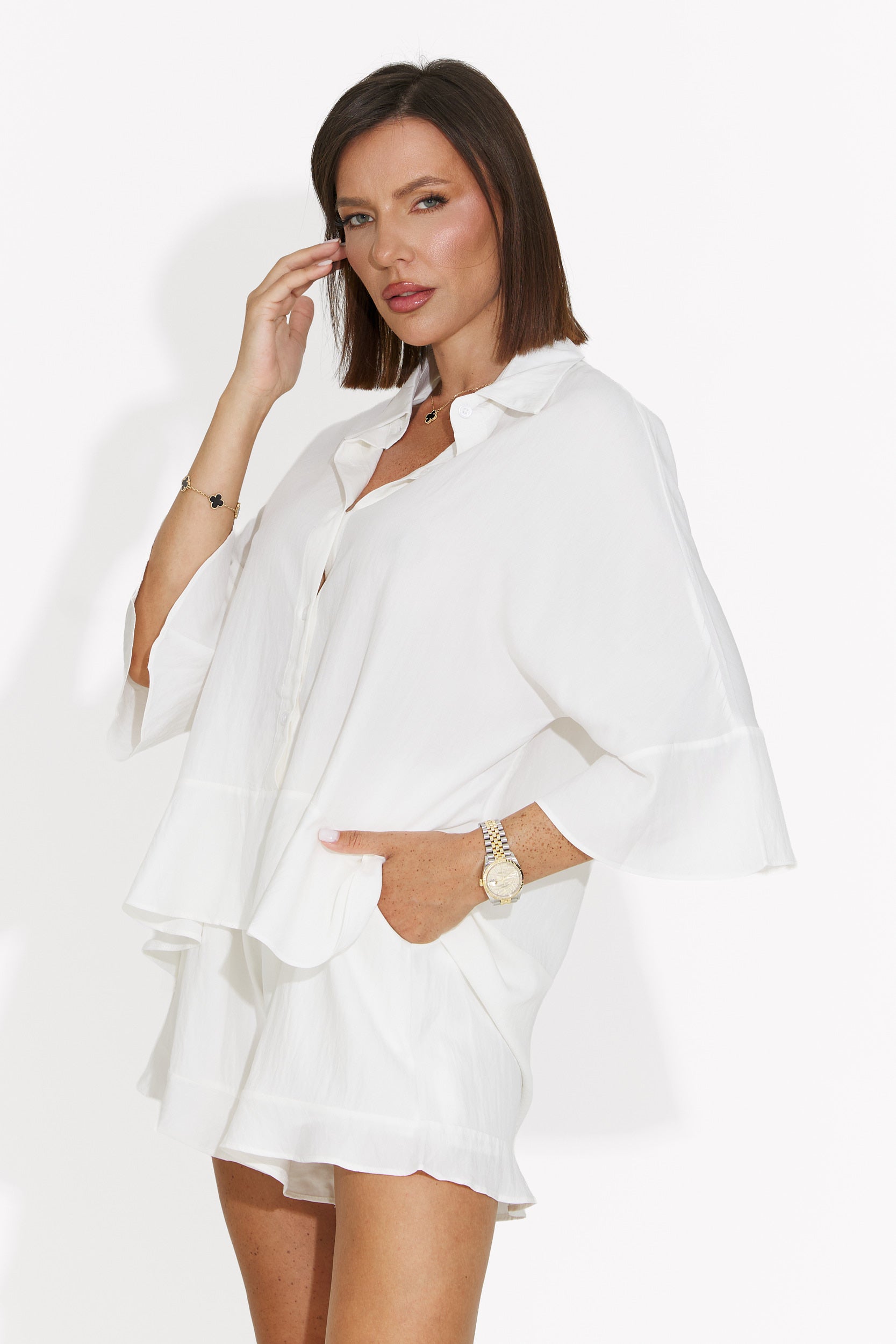 Women's set with short pants white Olgana Bogas