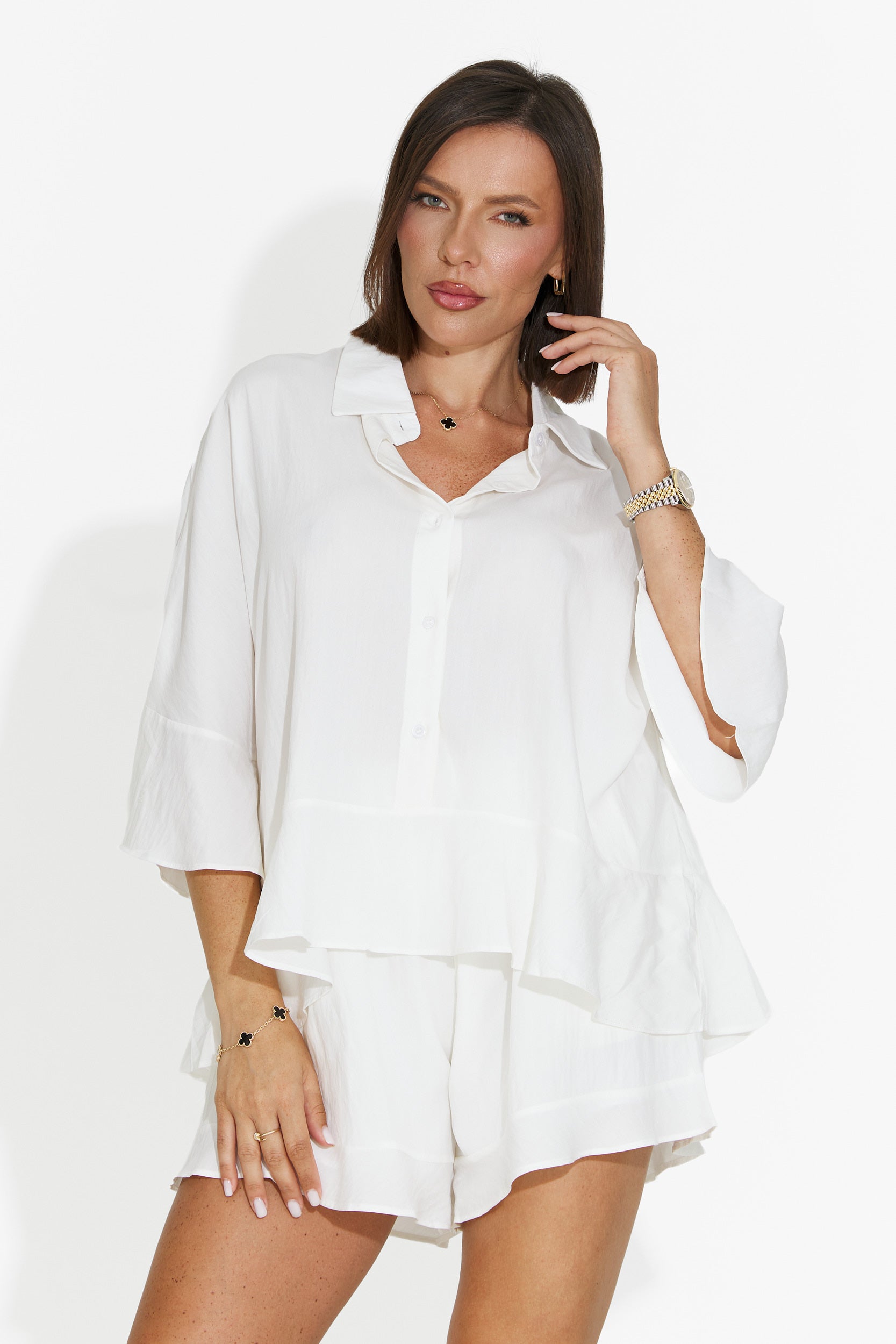 Women's set with short pants white Olgana Bogas