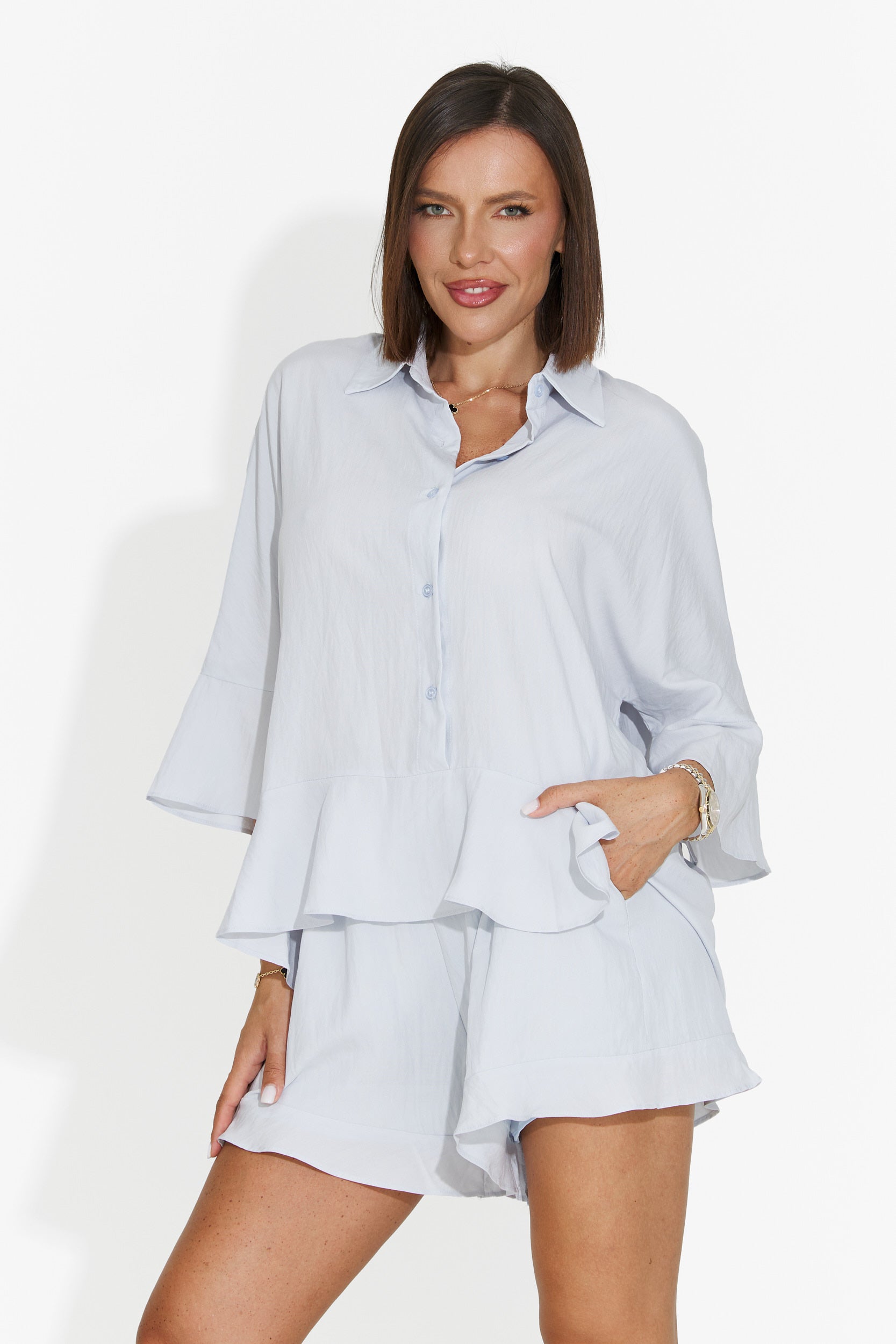 Women's set with short pants light blue Olgana Bogas