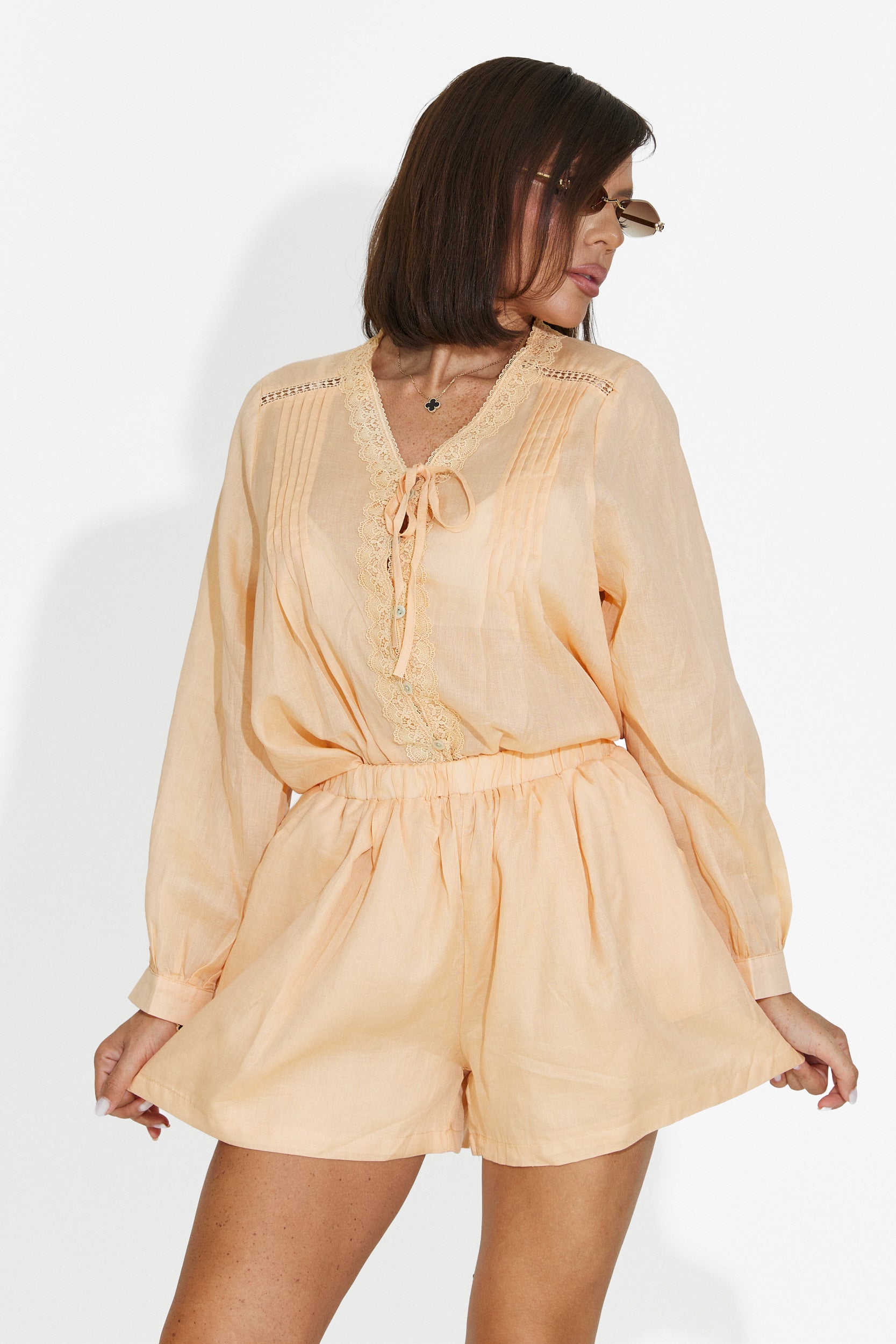 Women's set with short pants orange Lekana Bogas