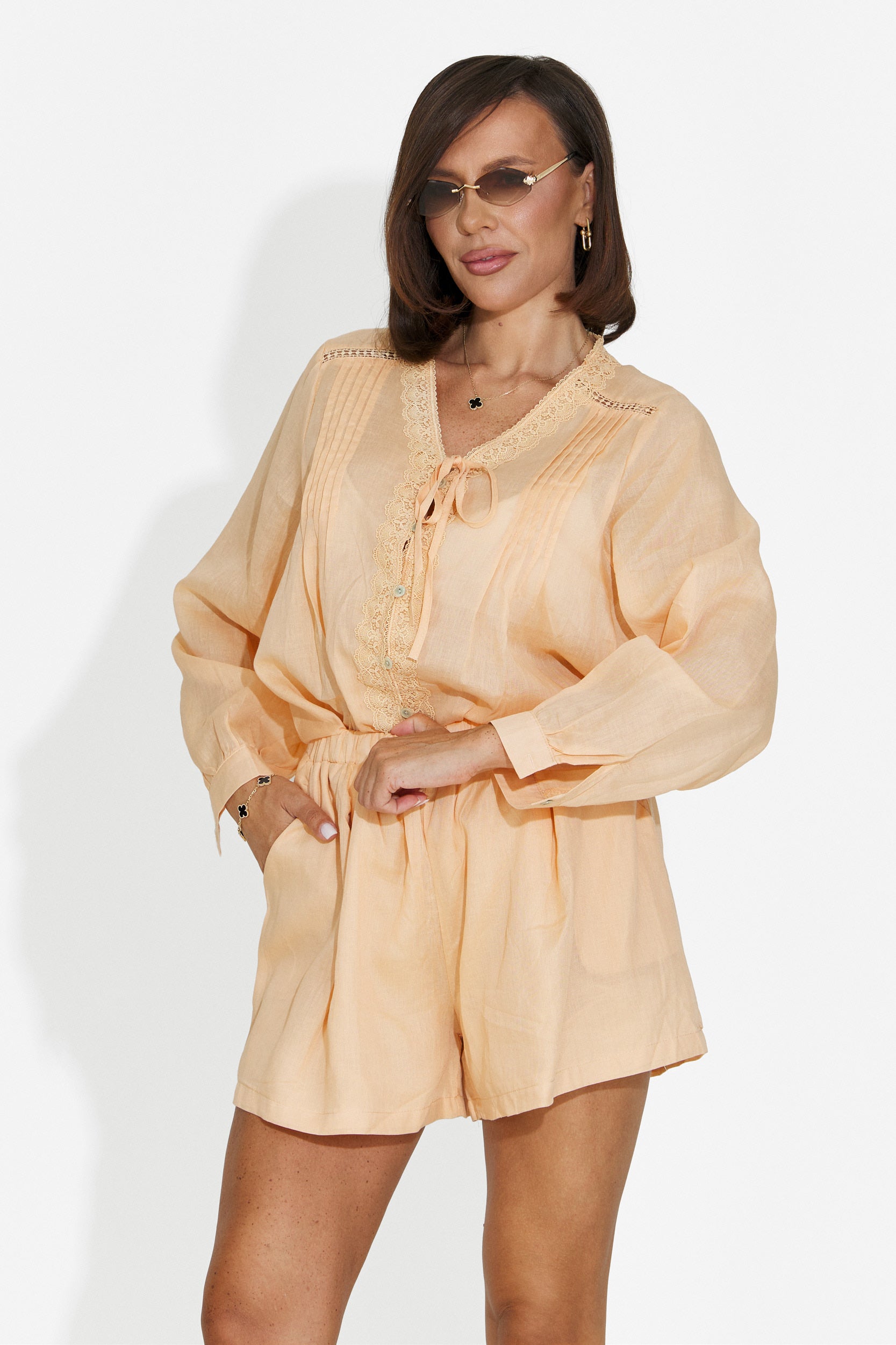 Women's set with short pants orange Lekana Bogas