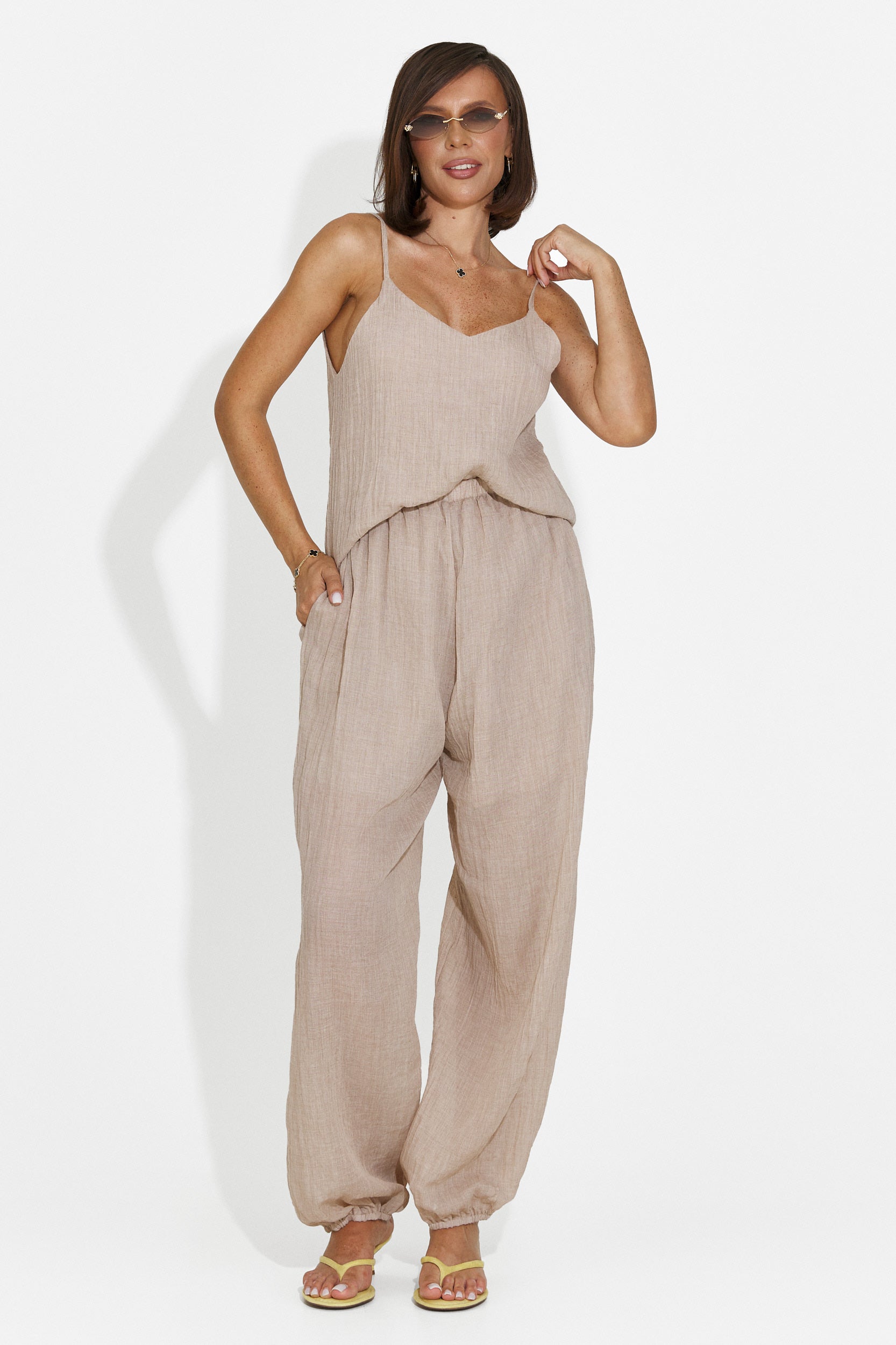 Women's suit pants + tank top + shirt brown Dariele Bogas