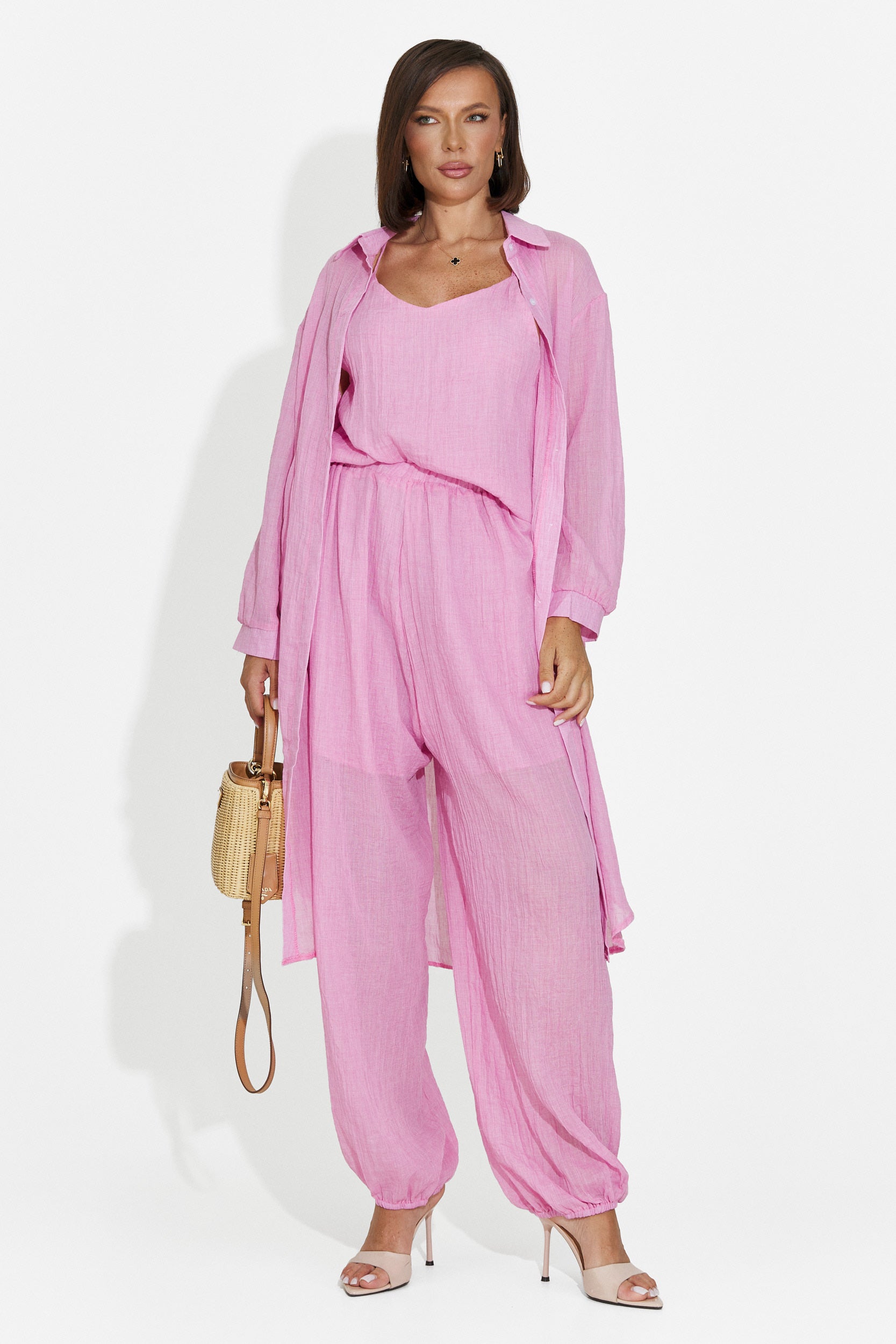 Women's suit pants + tank top + shirt pink Dariele Bogas