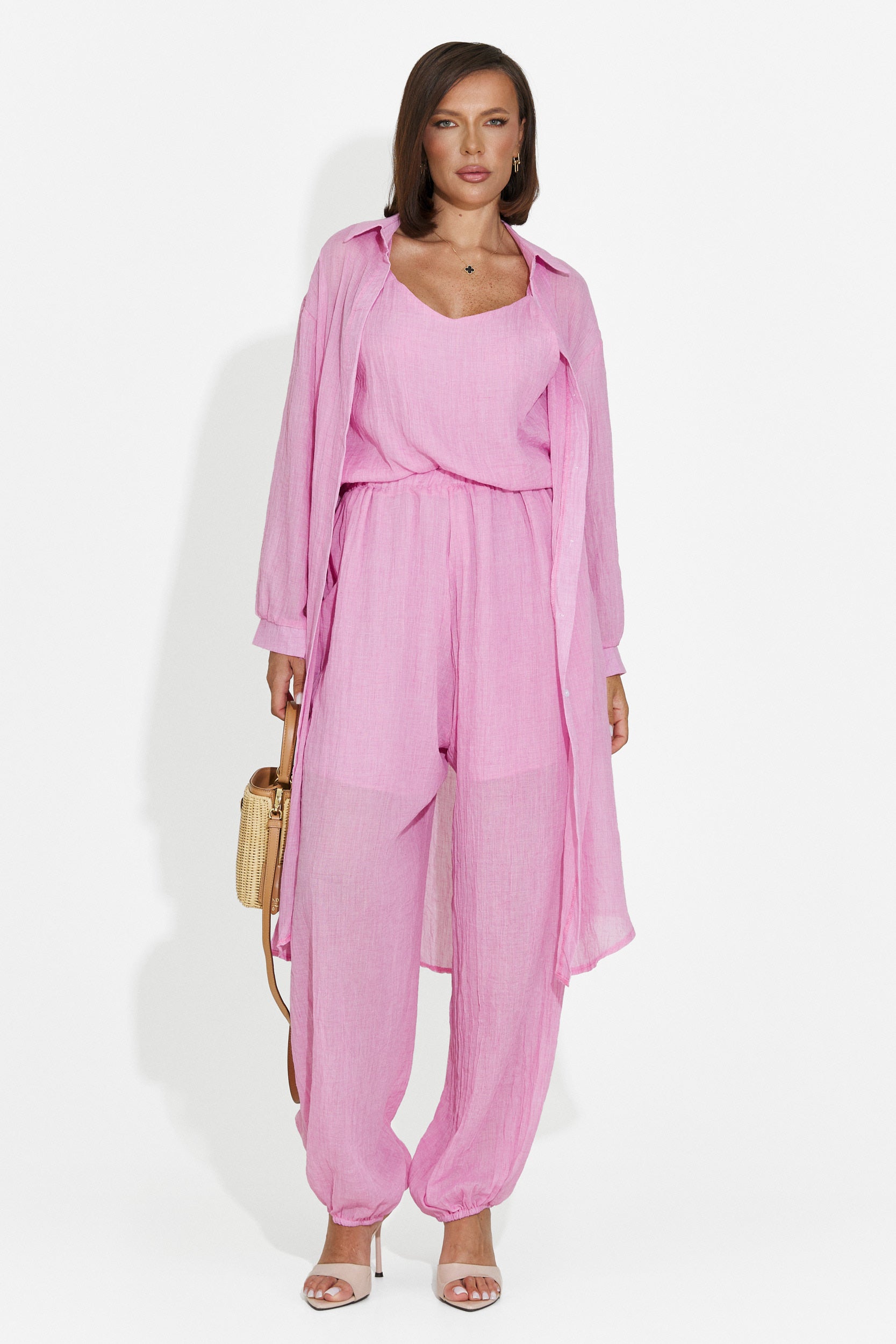 Women's suit pants + tank top + shirt pink Dariele Bogas