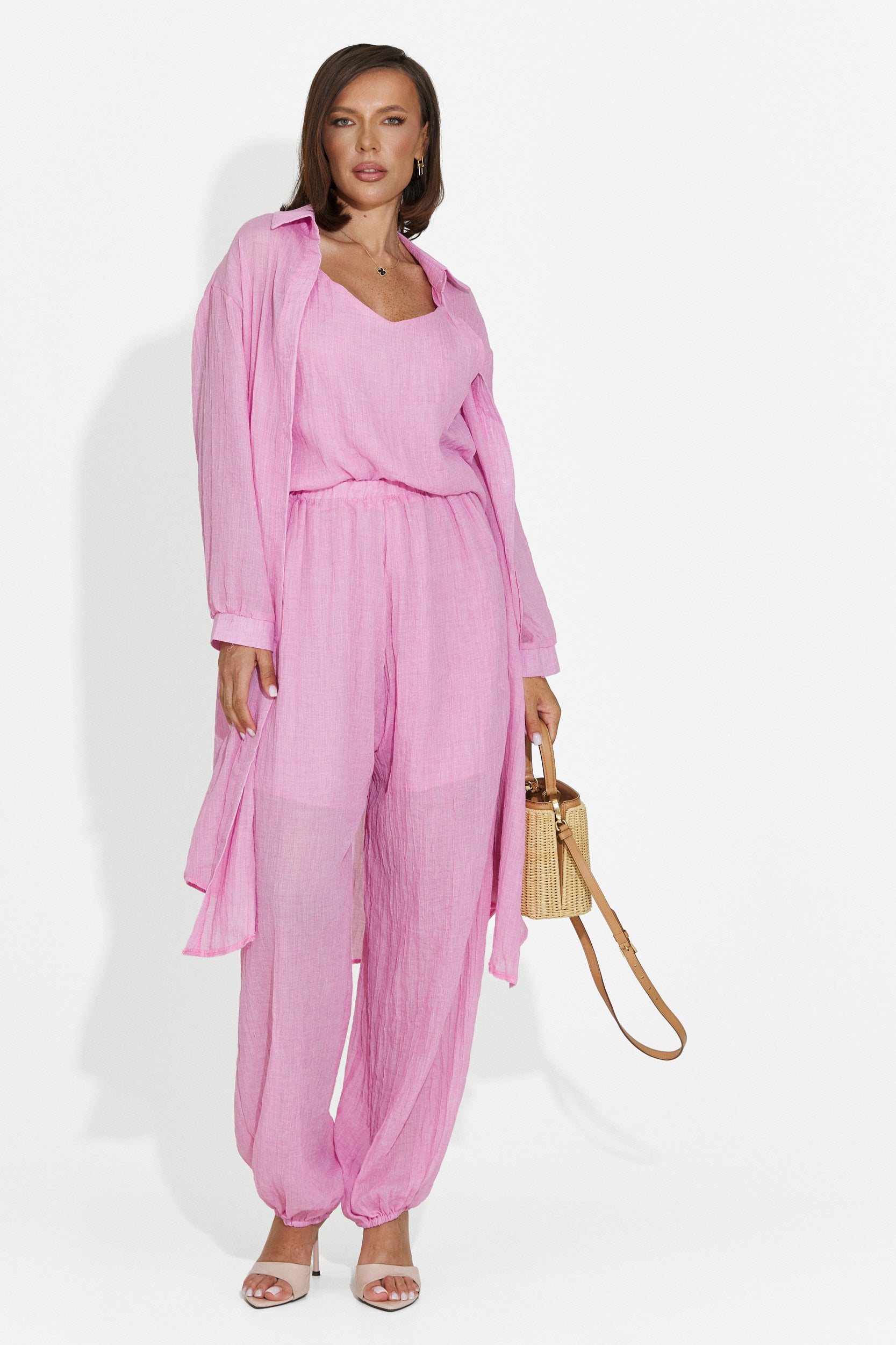 Women's suit pants + tank top + shirt pink Dariele Bogas