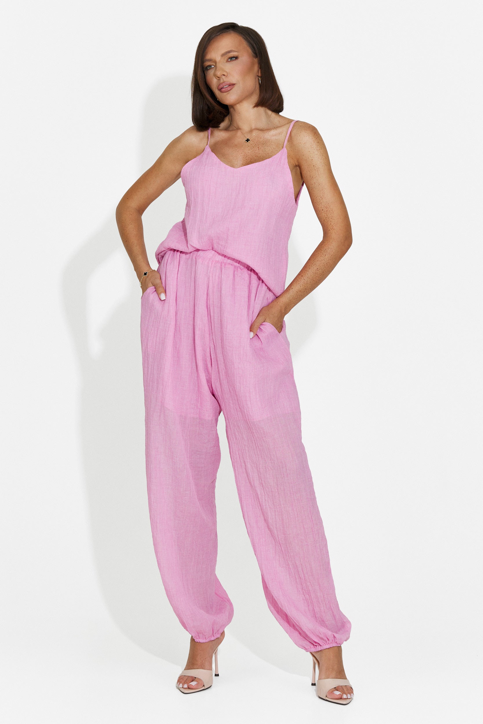 Women's suit pants + tank top + shirt pink Dariele Bogas