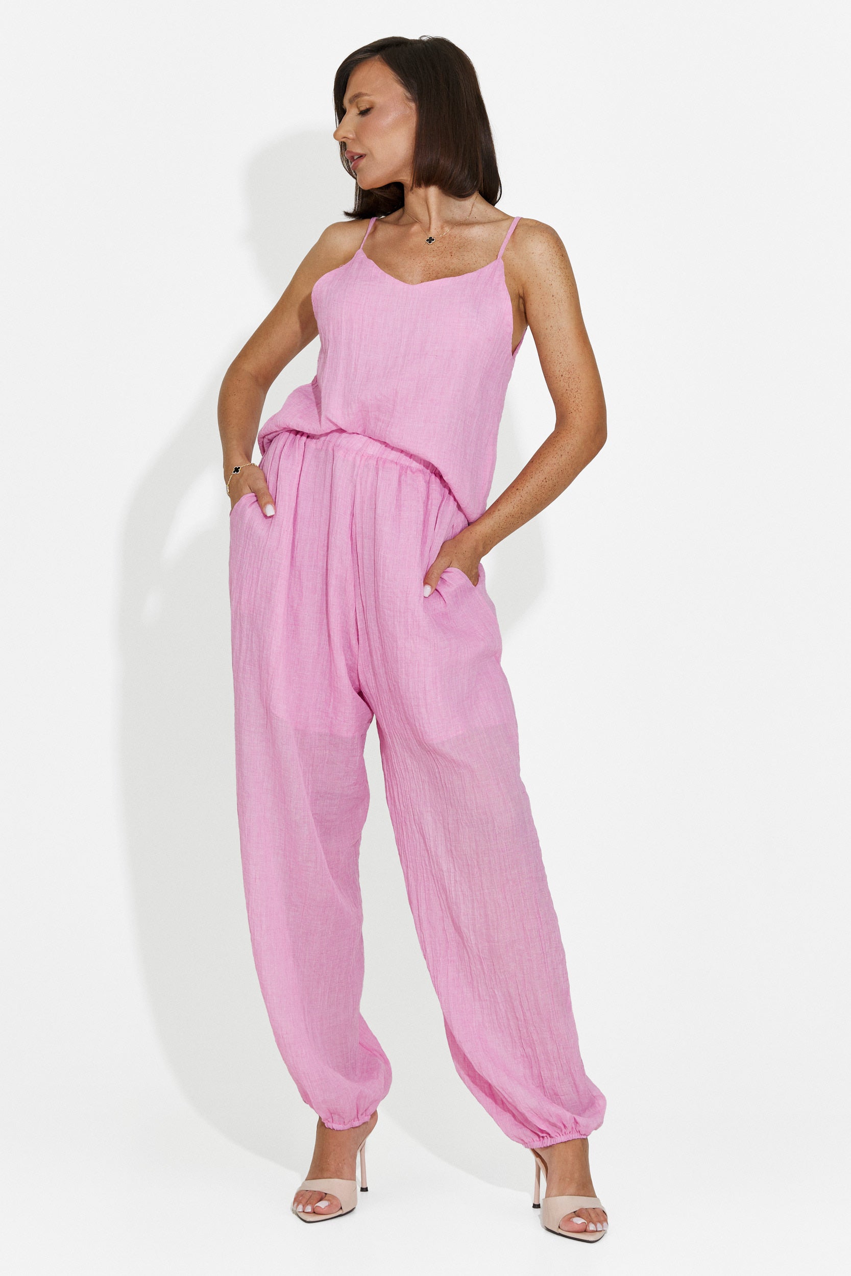 Women's suit pants + tank top + shirt pink Dariele Bogas