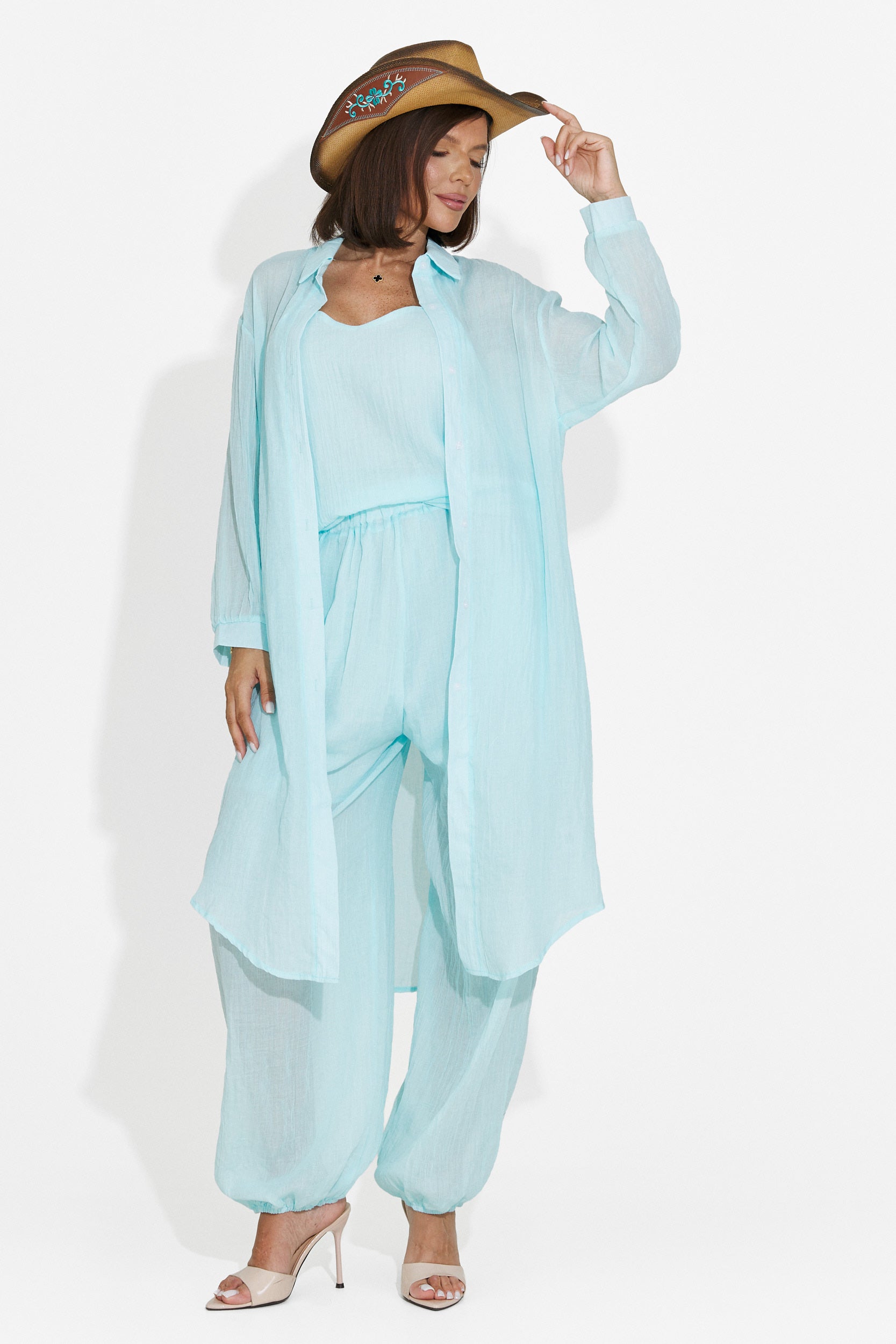 Women's suit pants + tank top + shirt turquoise Dariele Bogas