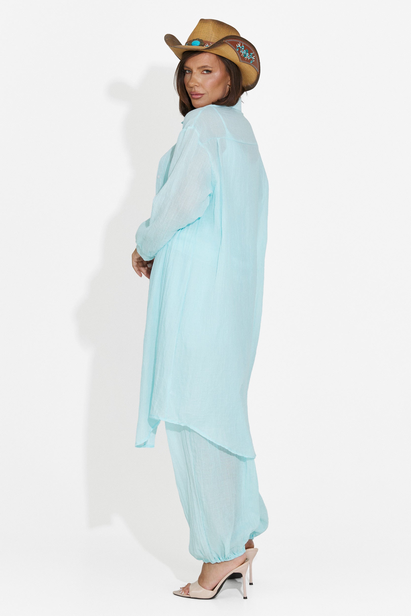 Women's suit pants + tank top + shirt turquoise Dariele Bogas
