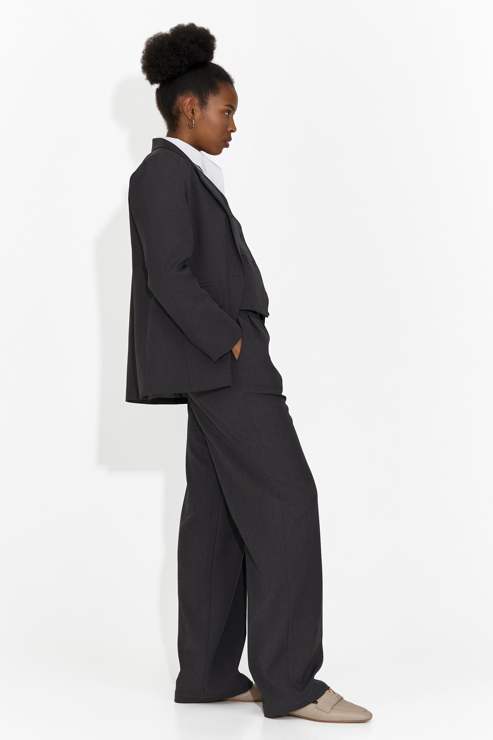 Completo 4 pezzi pantaloni + gilet + giacca + cravatta grigia Meldora Bogas