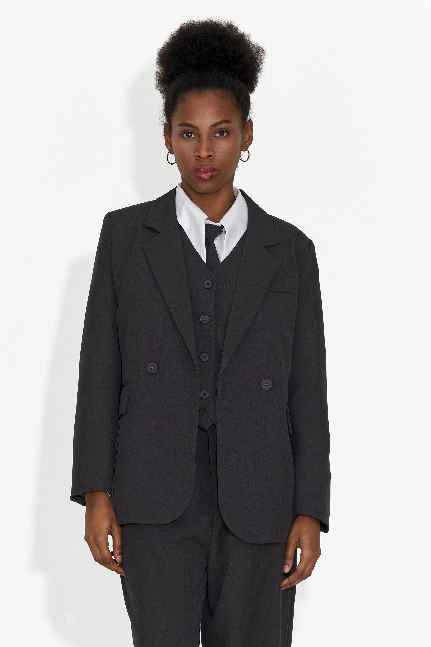 Completo 4 pezzi pantaloni + gilet + giacca + cravatta grigia Meldora Bogas