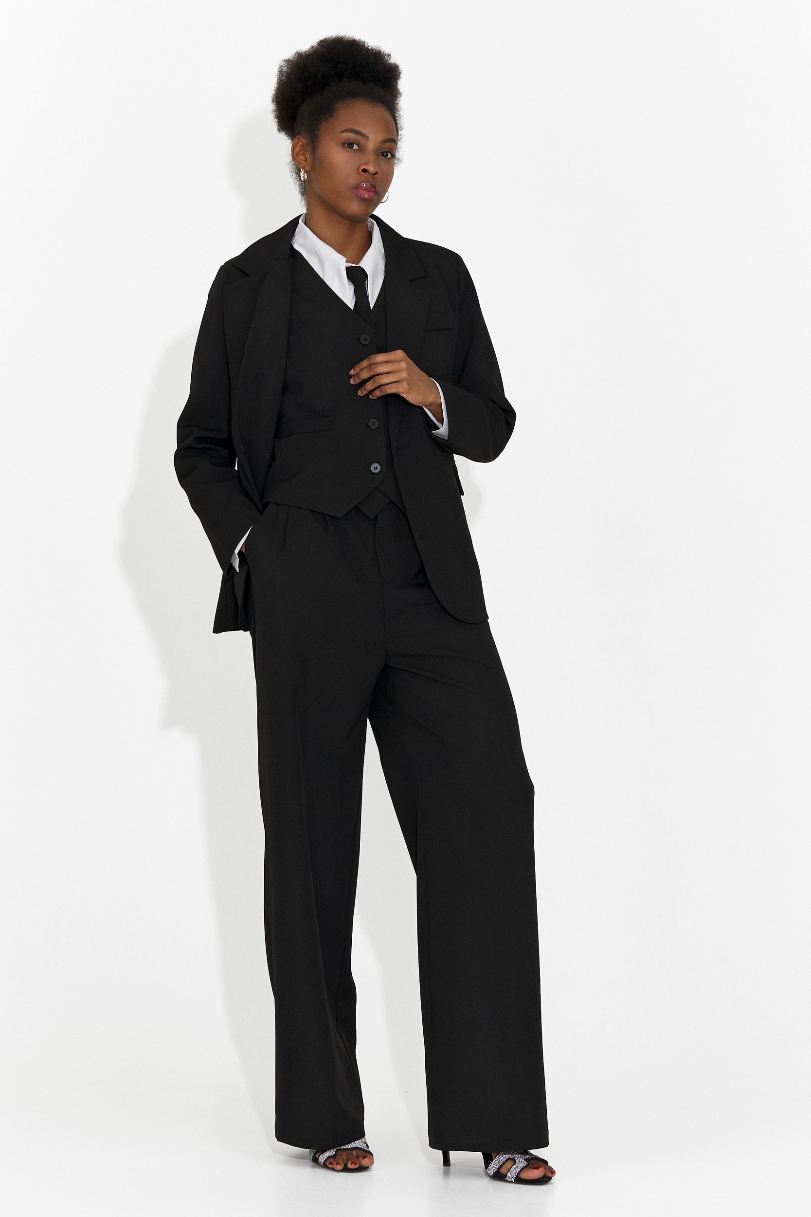 4-piece suit pants + vest + jacket + tie black Meldora Bogas