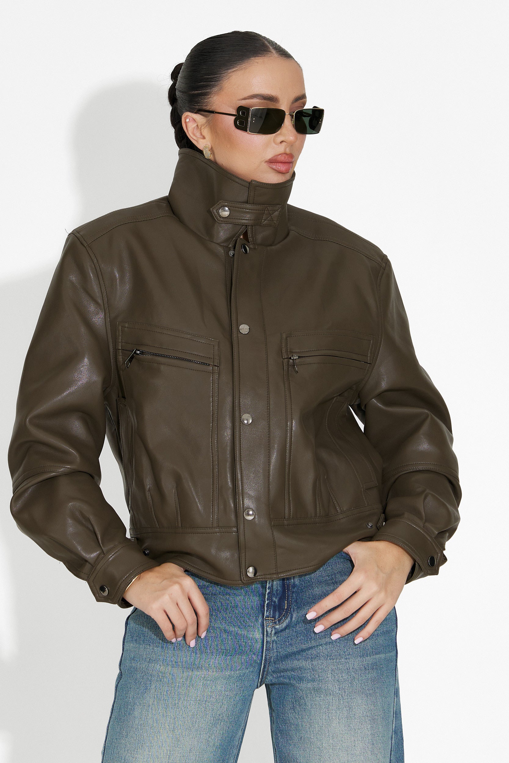 Μπουφάν γυναικείο casual χακί Giselia Bogas