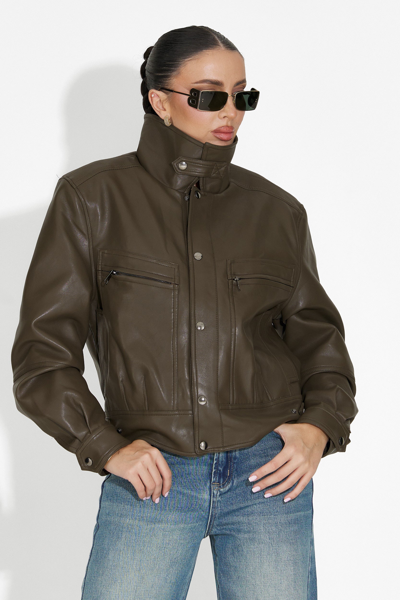 Μπουφάν γυναικείο casual χακί Giselia Bogas